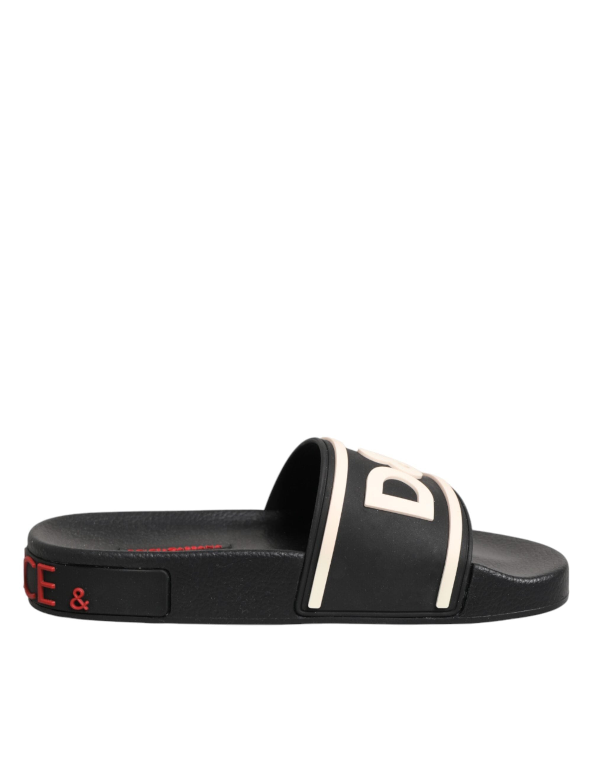 Dolce & Gabbana Black Rubber Slides Sandals Beachwear Shoes Dolce & Gabbana