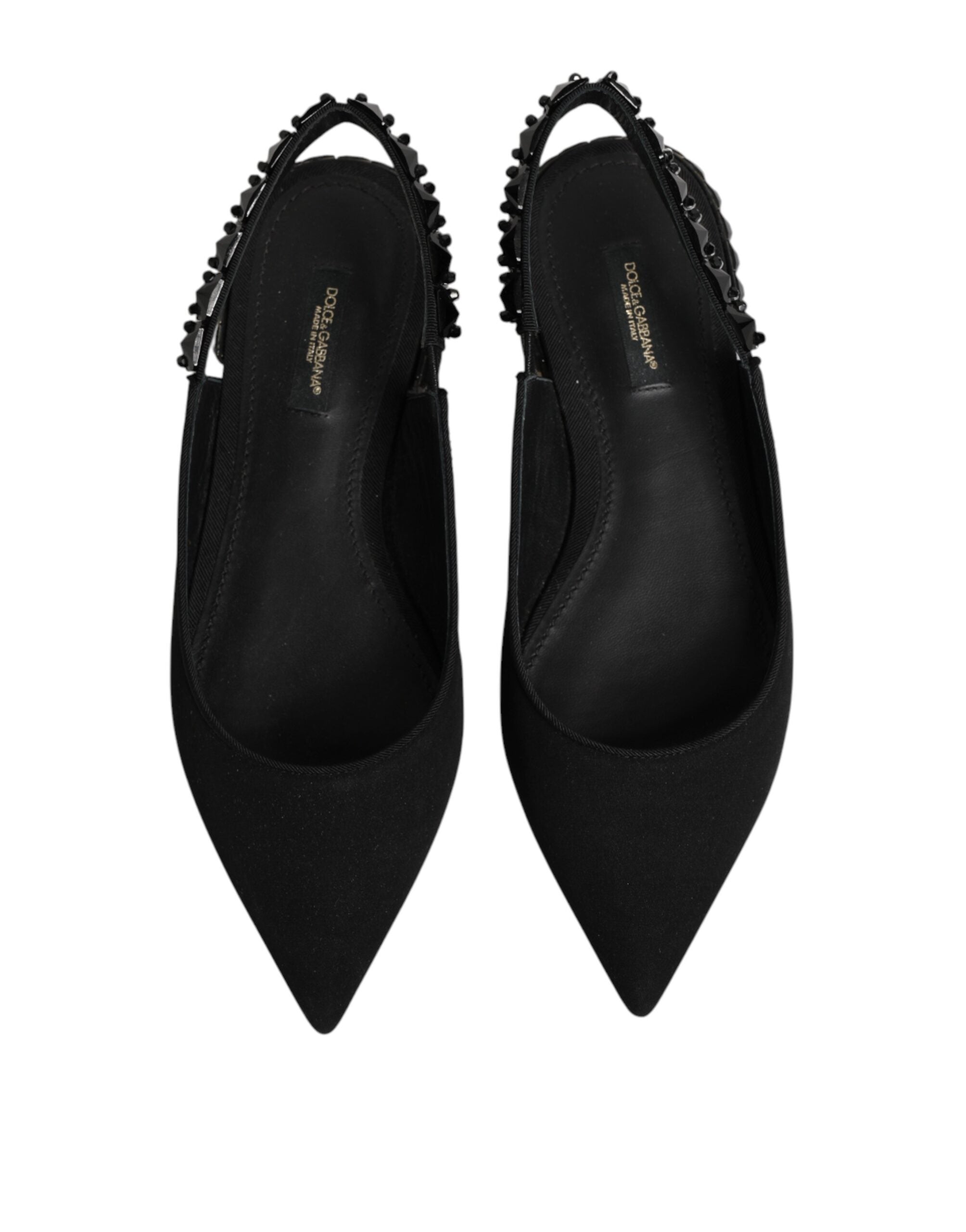Dolce & Gabbana Black Crystal Charmeuse Slingback Shoes Dolce & Gabbana