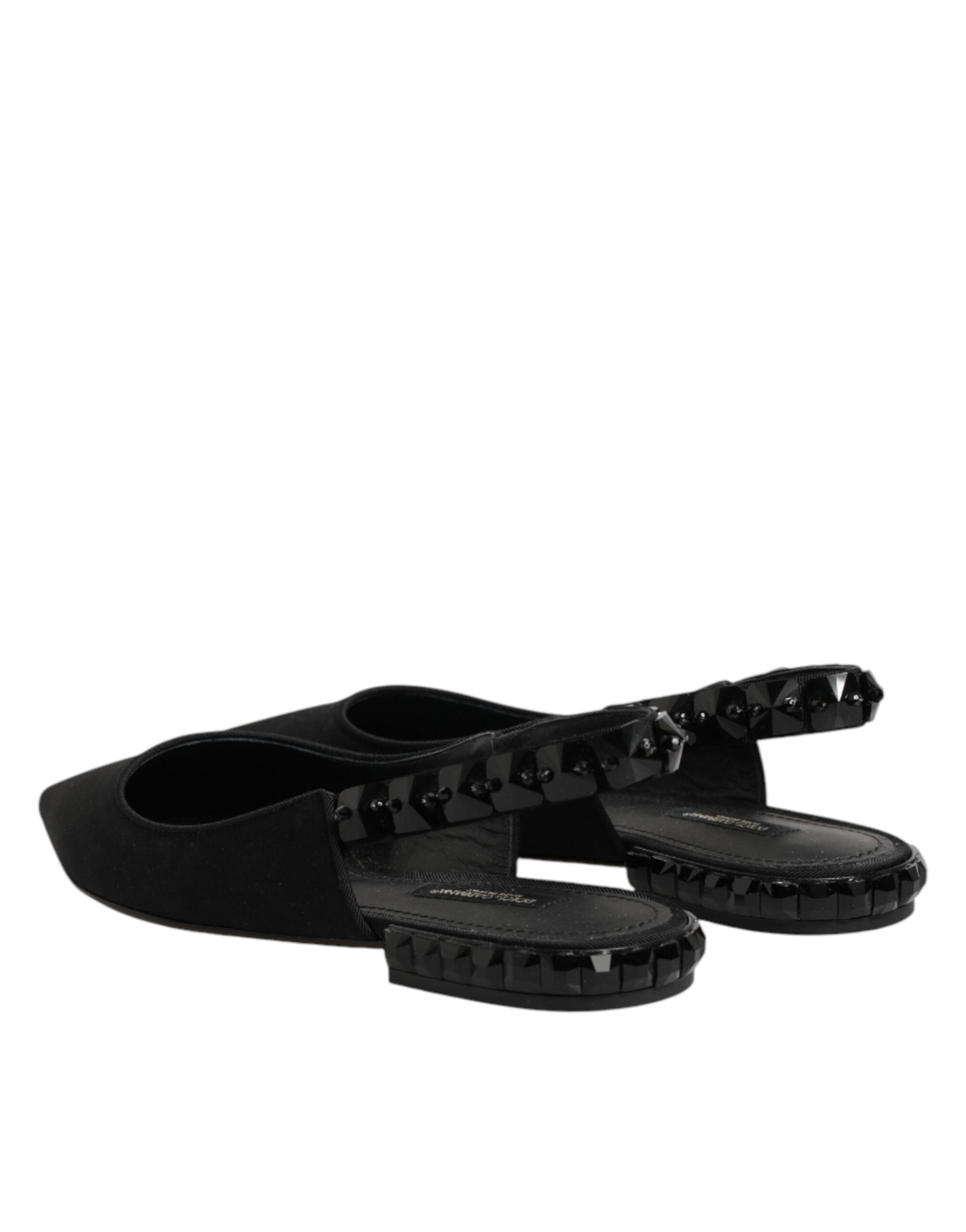 Dolce & Gabbana Black Crystal Charmeuse Slingback Shoes Dolce & Gabbana