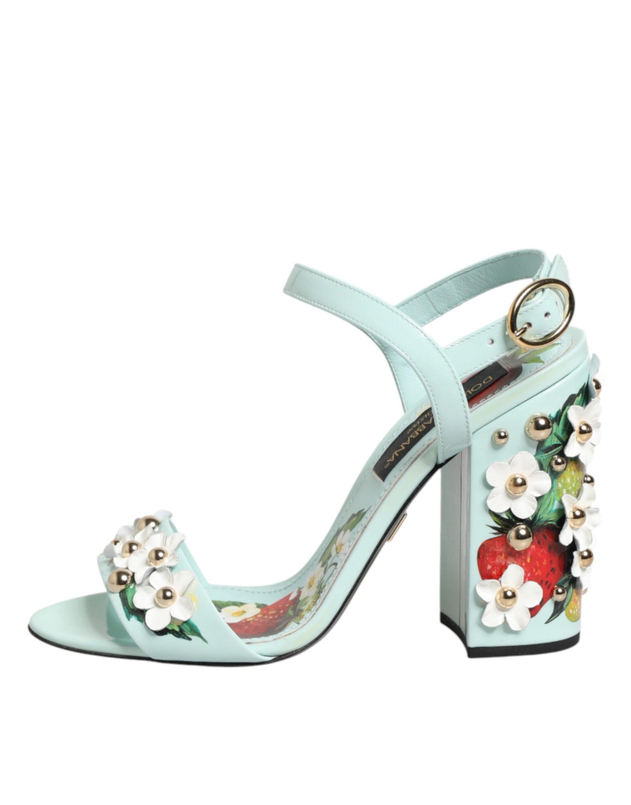 Dolce & Gabbana Mint Green Floral Studs Heels Sandals Shoes Dolce & Gabbana