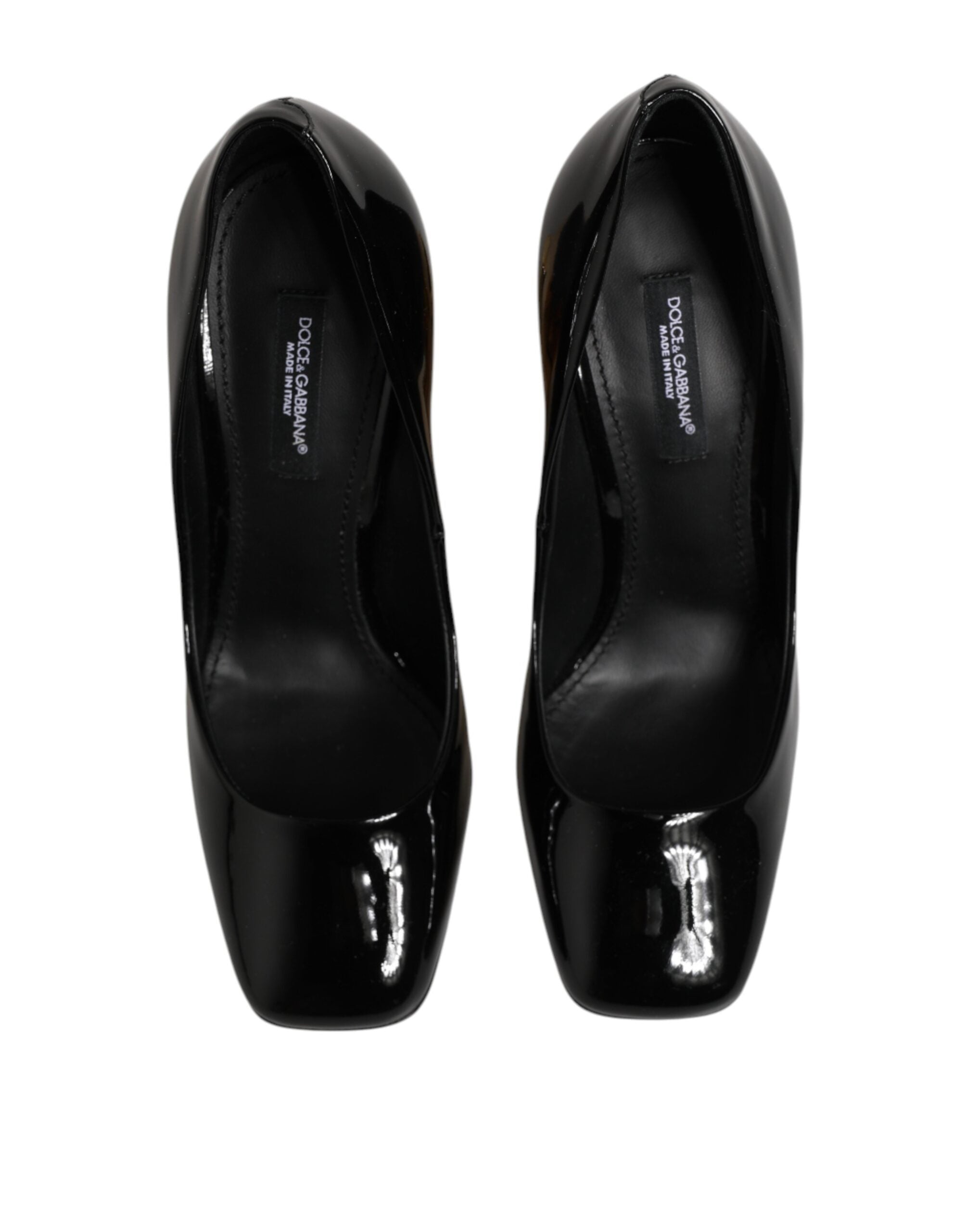 Dolce & Gabbana Black Gold Patent Leather Logo Heels Pumps Shoes Dolce & Gabbana