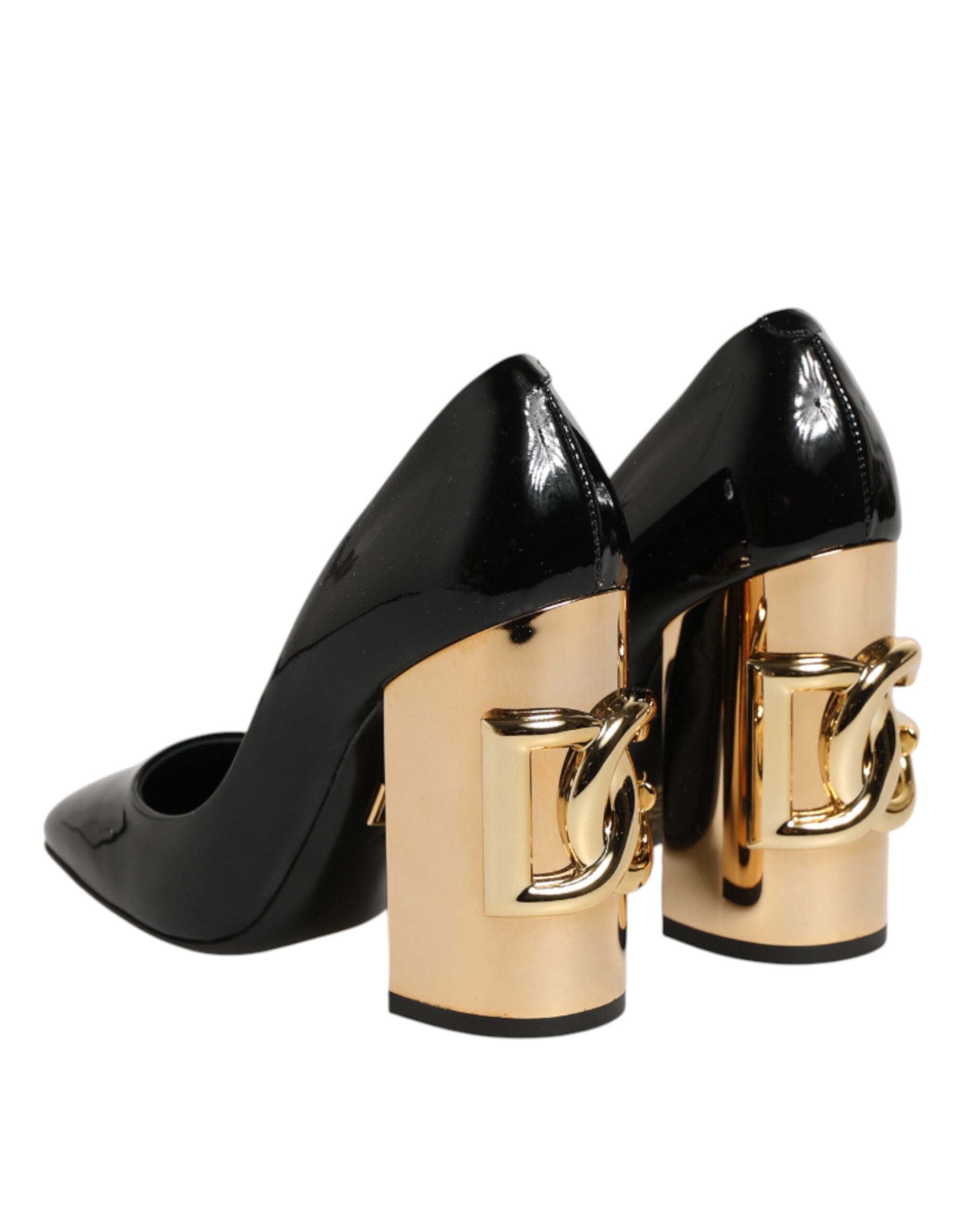 Dolce & Gabbana Black Gold Patent Leather Logo Heels Pumps Shoes Dolce & Gabbana
