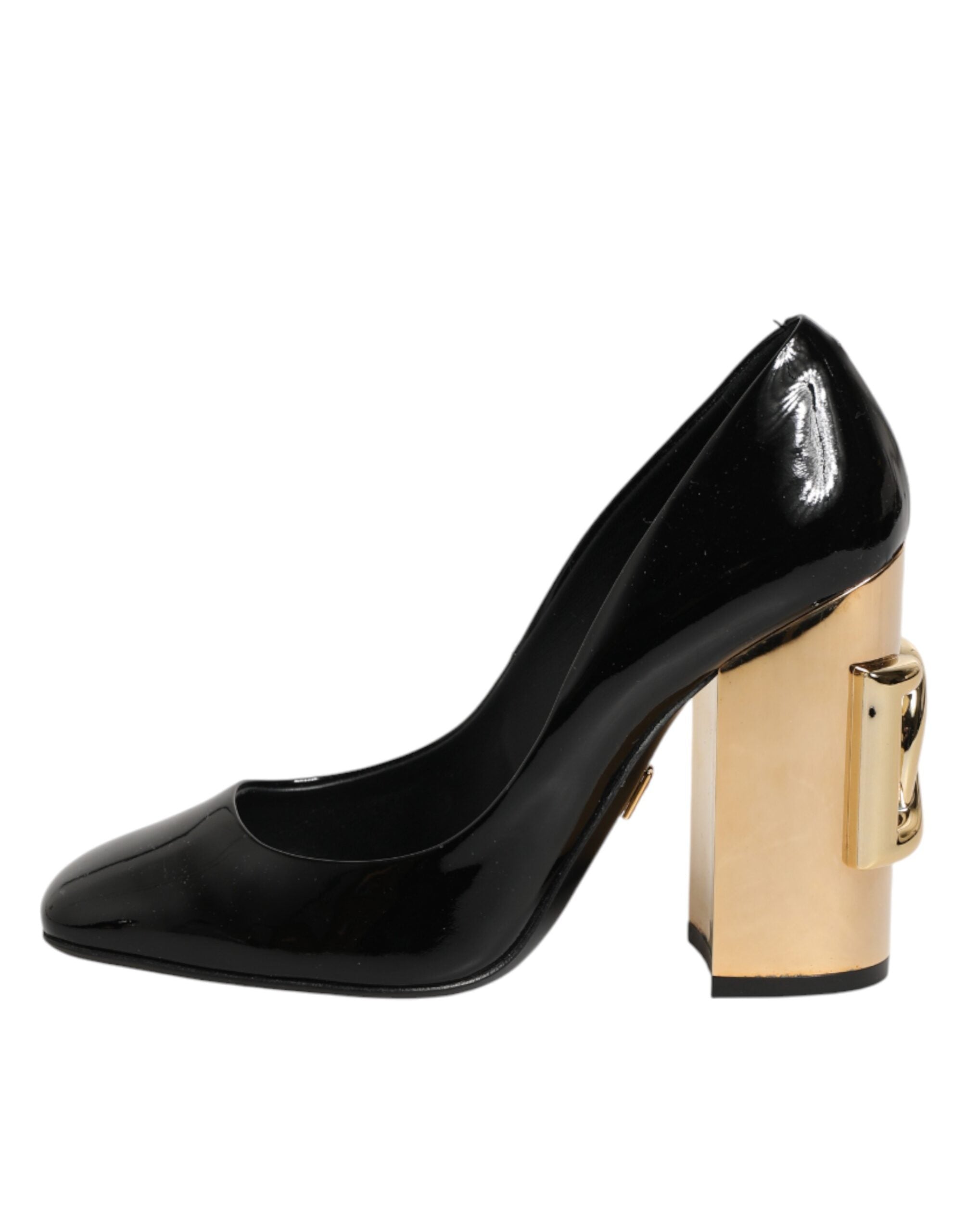 Dolce & Gabbana Black Gold Patent Leather Logo Heels Pumps Shoes Dolce & Gabbana