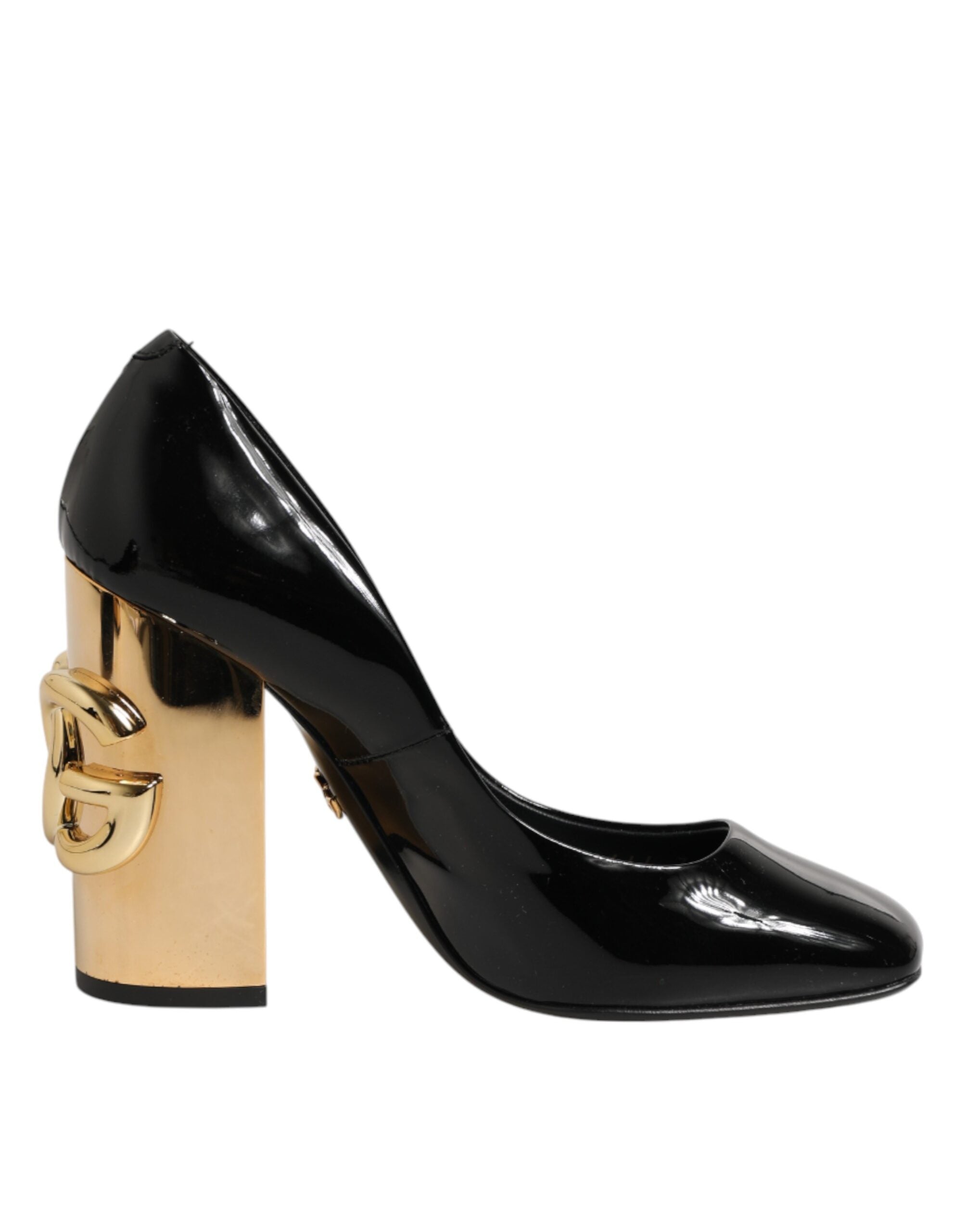 Dolce & Gabbana Black Gold Patent Leather Logo Heels Pumps Shoes Dolce & Gabbana