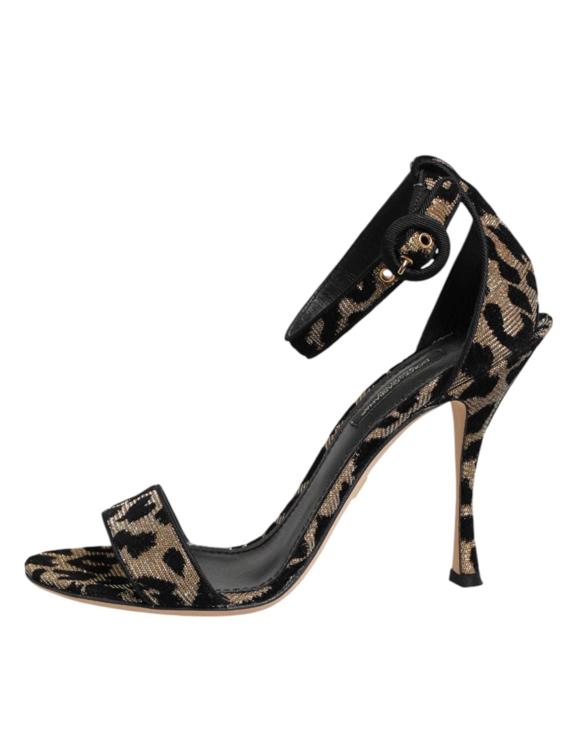Dolce & Gabbana Gold Leopard Ankle Strap Heels Sandals Shoes Dolce & Gabbana