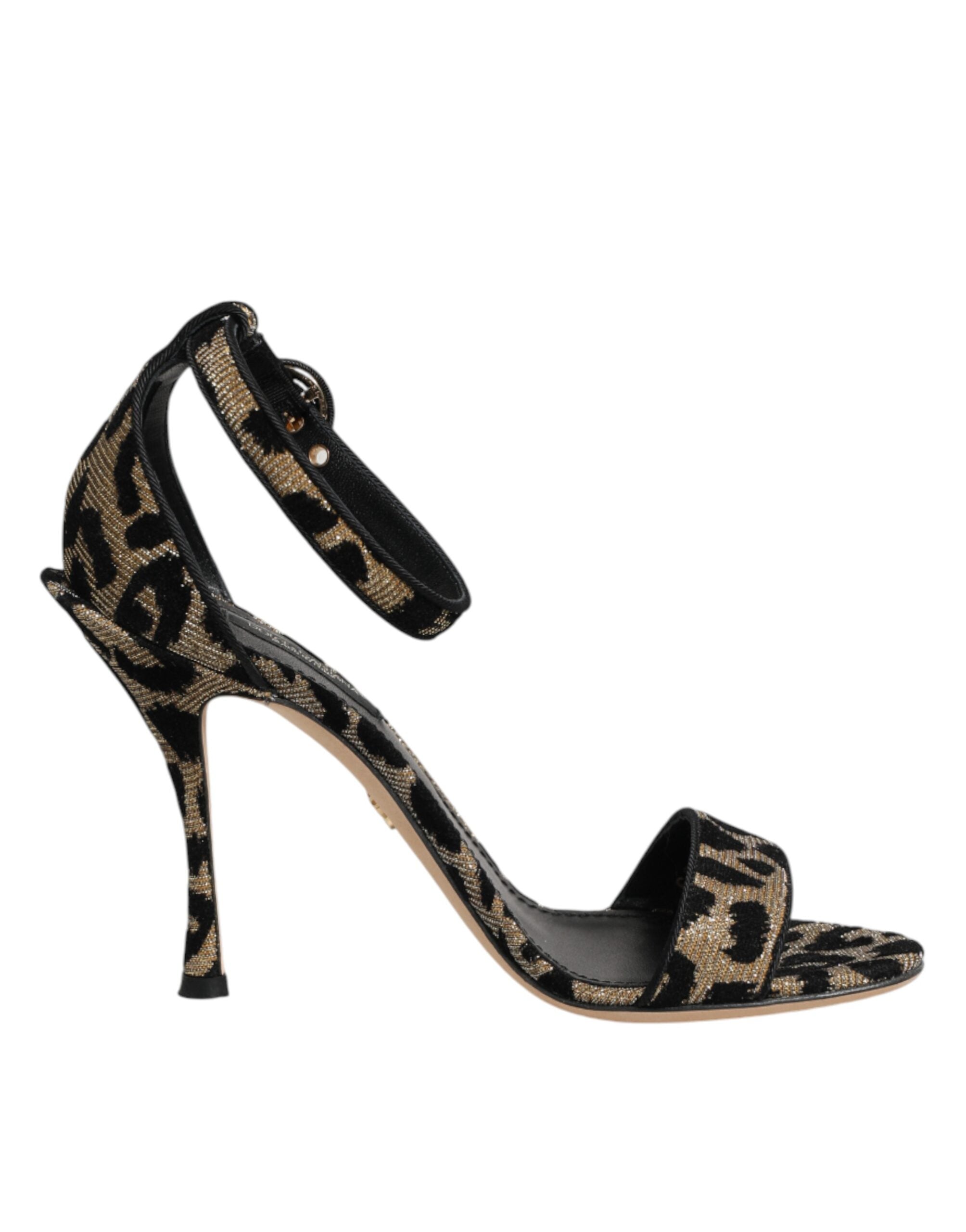 Dolce & Gabbana Gold Leopard Ankle Strap Heels Sandals Shoes Dolce & Gabbana