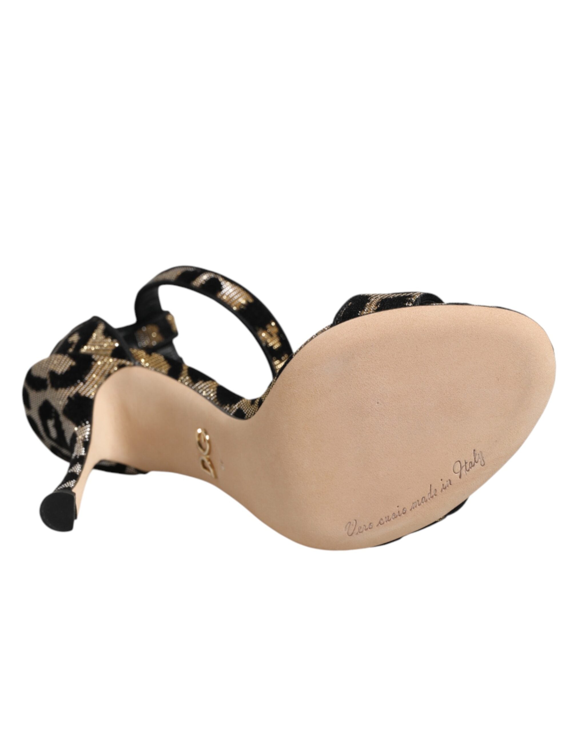 Dolce & Gabbana Gold Leopard Ankle Strap Heels Sandals Shoes Dolce & Gabbana