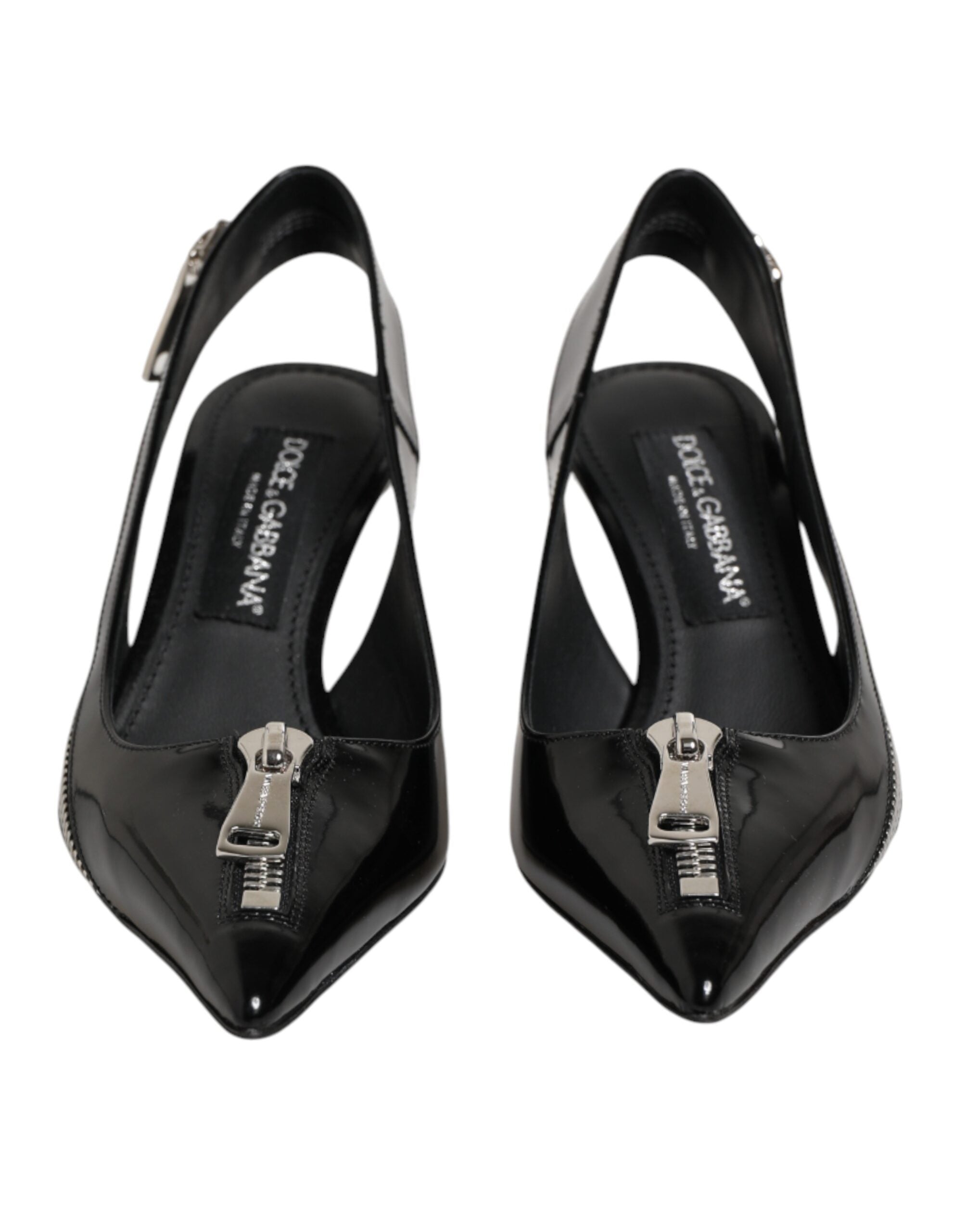 Dolce & Gabbana Black Zipper Leather Heels Slingbacks Shoes Dolce & Gabbana