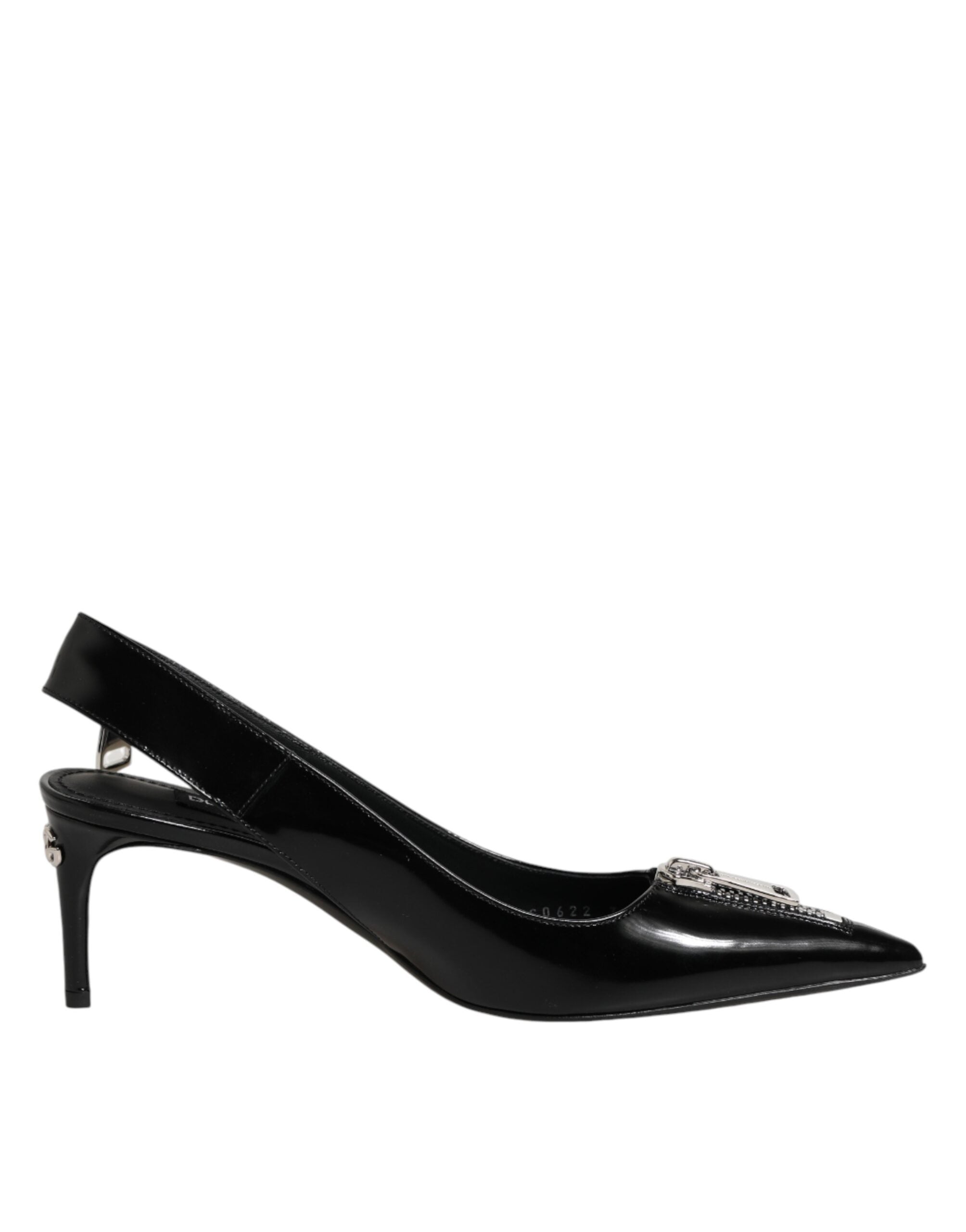 Dolce & Gabbana Black Zipper Leather Heels Slingbacks Shoes Dolce & Gabbana