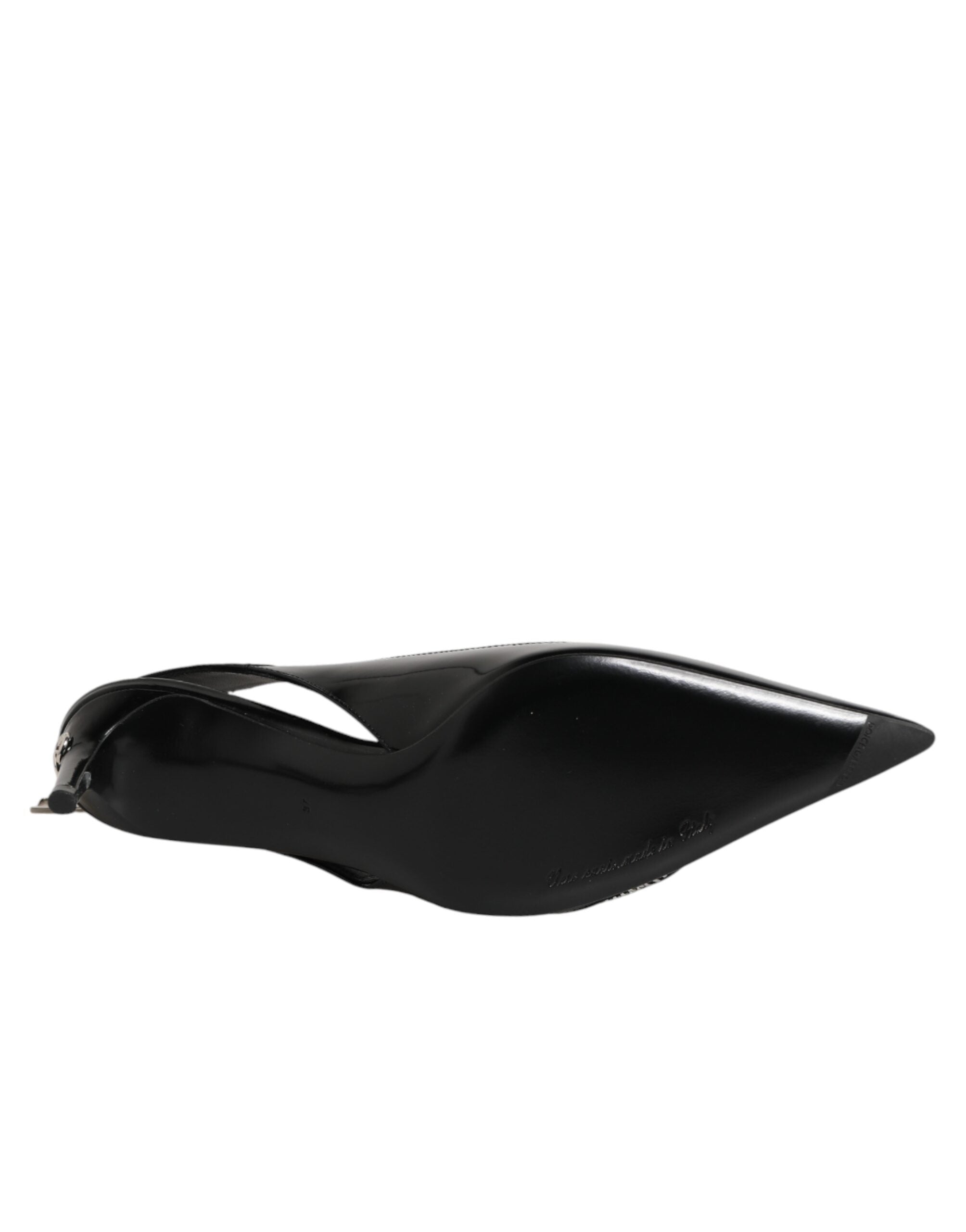 Dolce & Gabbana Black Zipper Leather Heels Slingbacks Shoes Dolce & Gabbana