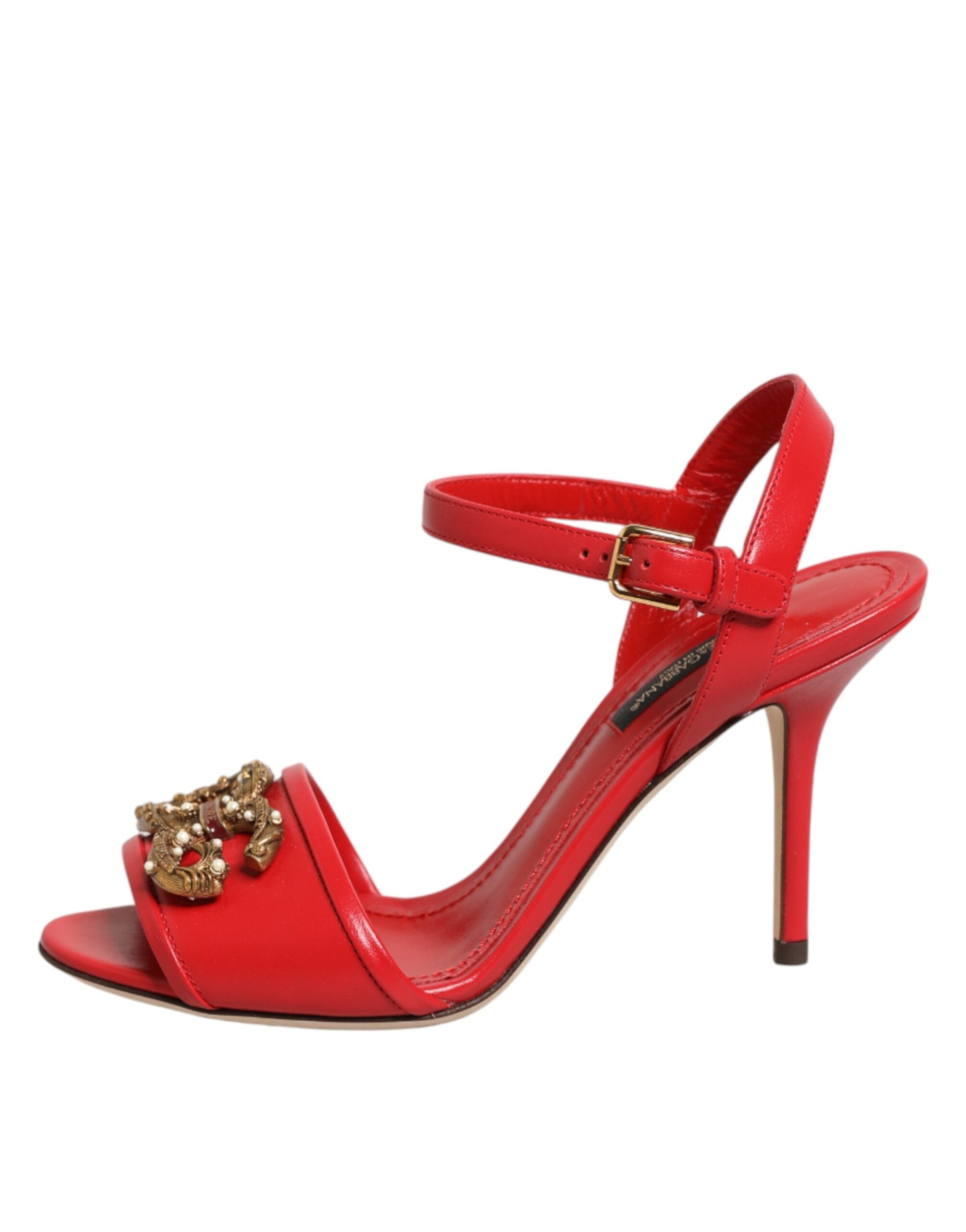 Dolce & Gabbana Red Leather DG AMORE Heels Sandals Shoes Dolce & Gabbana