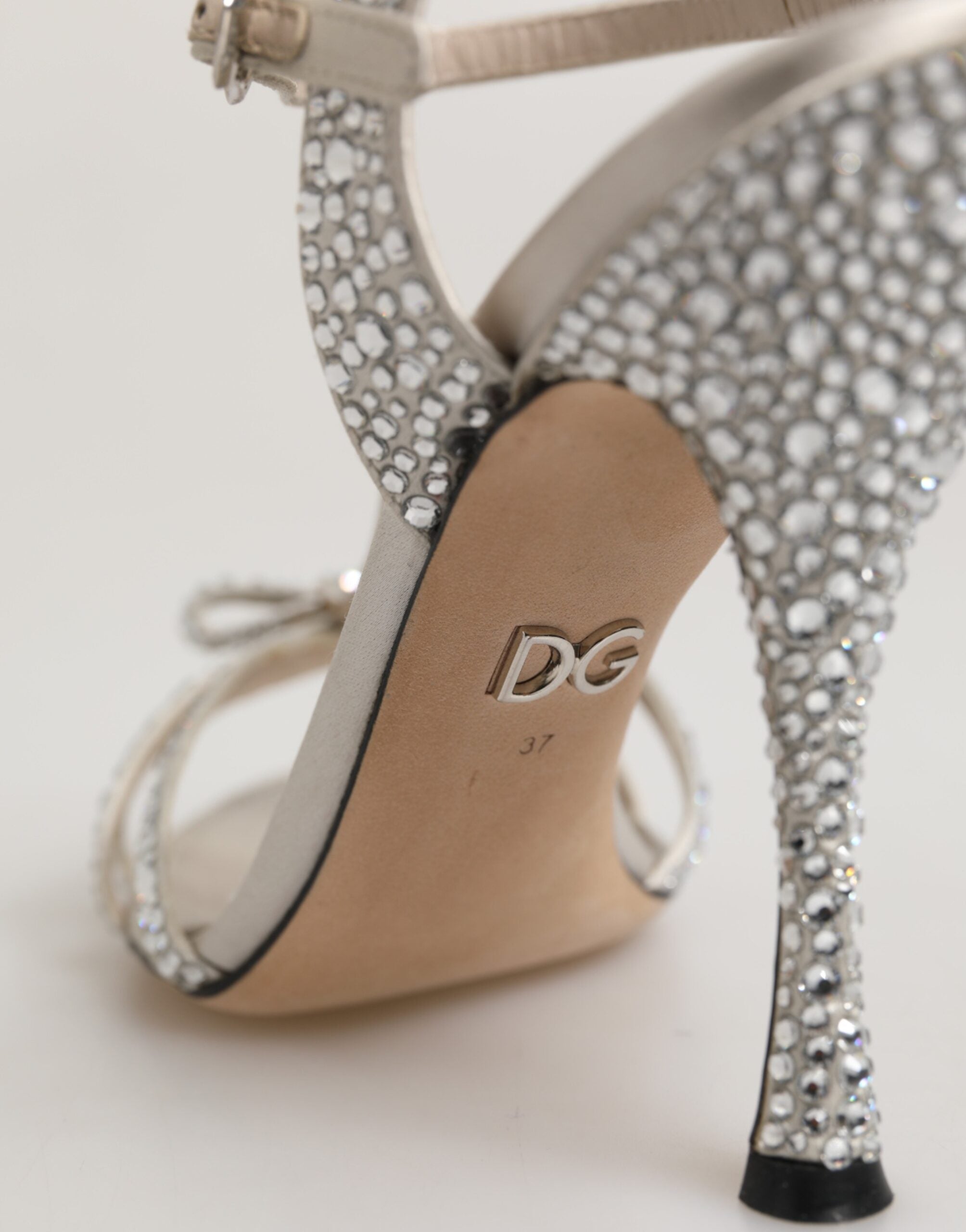 Dolce & Gabbana Silver Strass Ankle Strap Heels Sandals Shoes Dolce & Gabbana