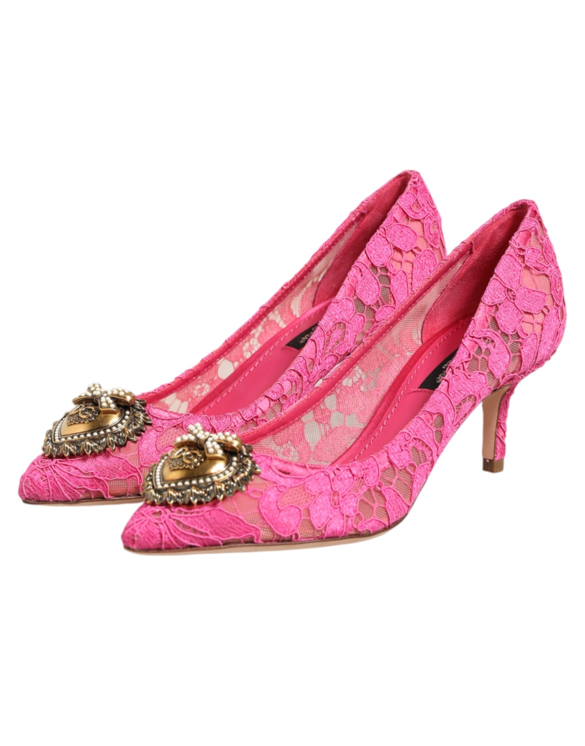 Dolce & Gabbana Pink Taormina Lace DEVOTION Pumps Shoes Dolce & Gabbana