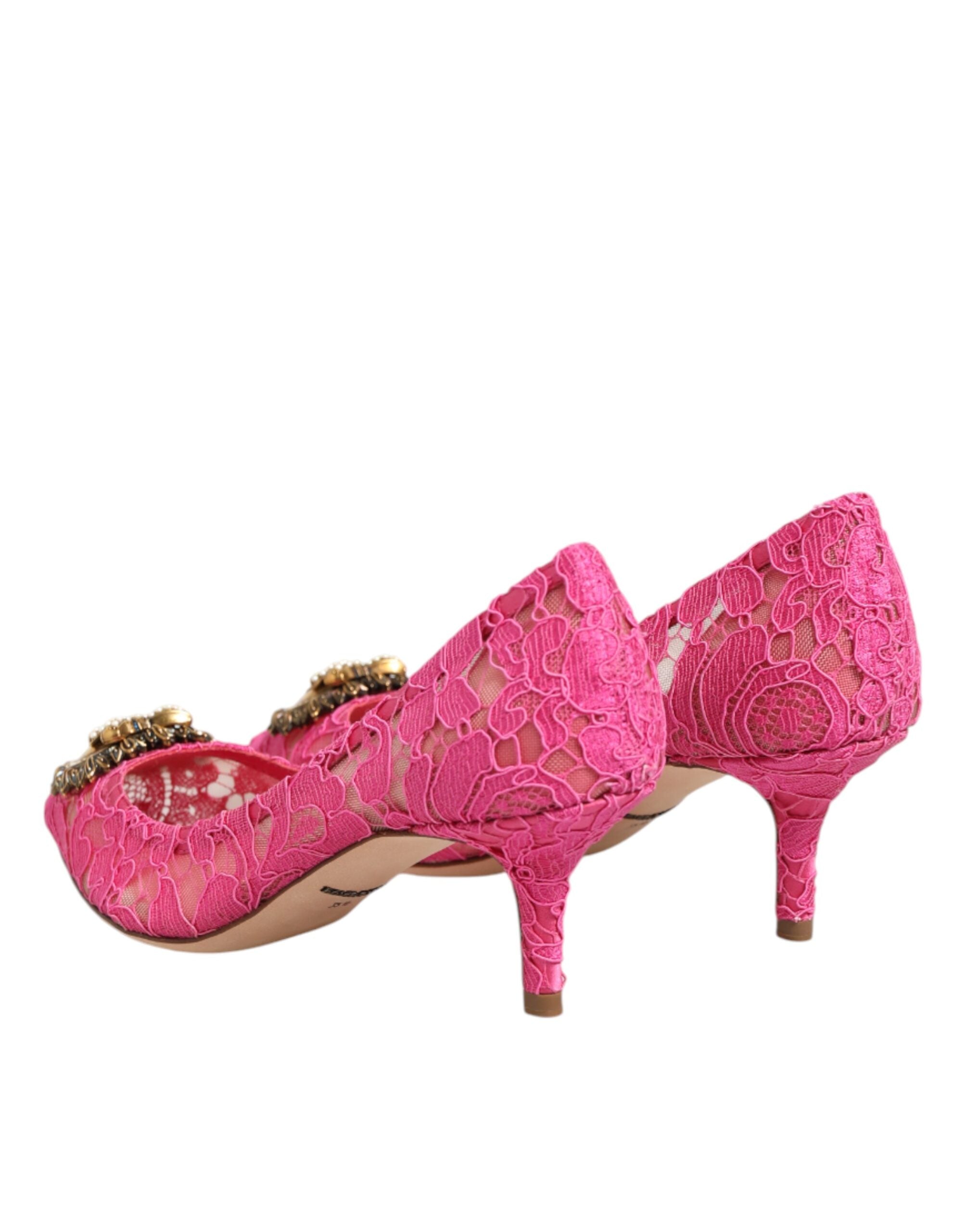 Dolce & Gabbana Pink Taormina Lace DEVOTION Pumps Shoes Dolce & Gabbana