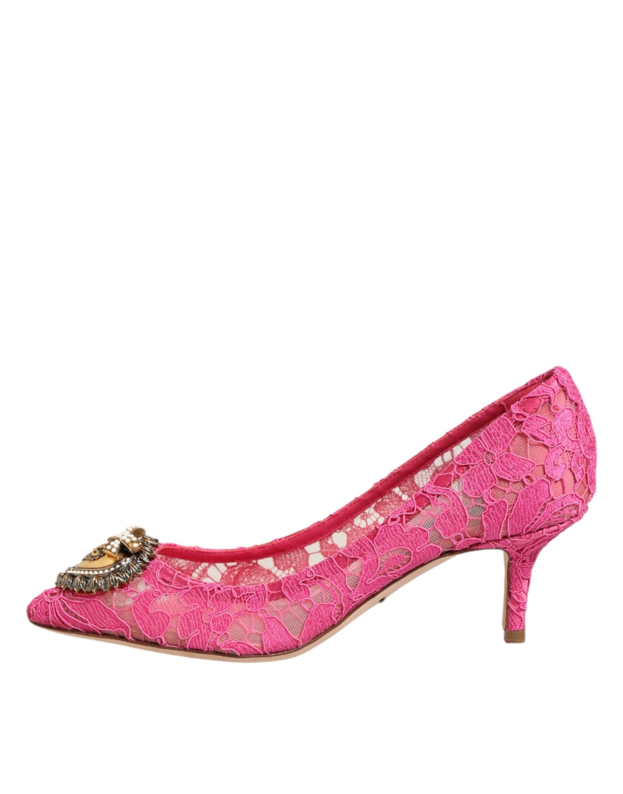 Dolce & Gabbana Pink Taormina Lace DEVOTION Pumps Shoes Dolce & Gabbana