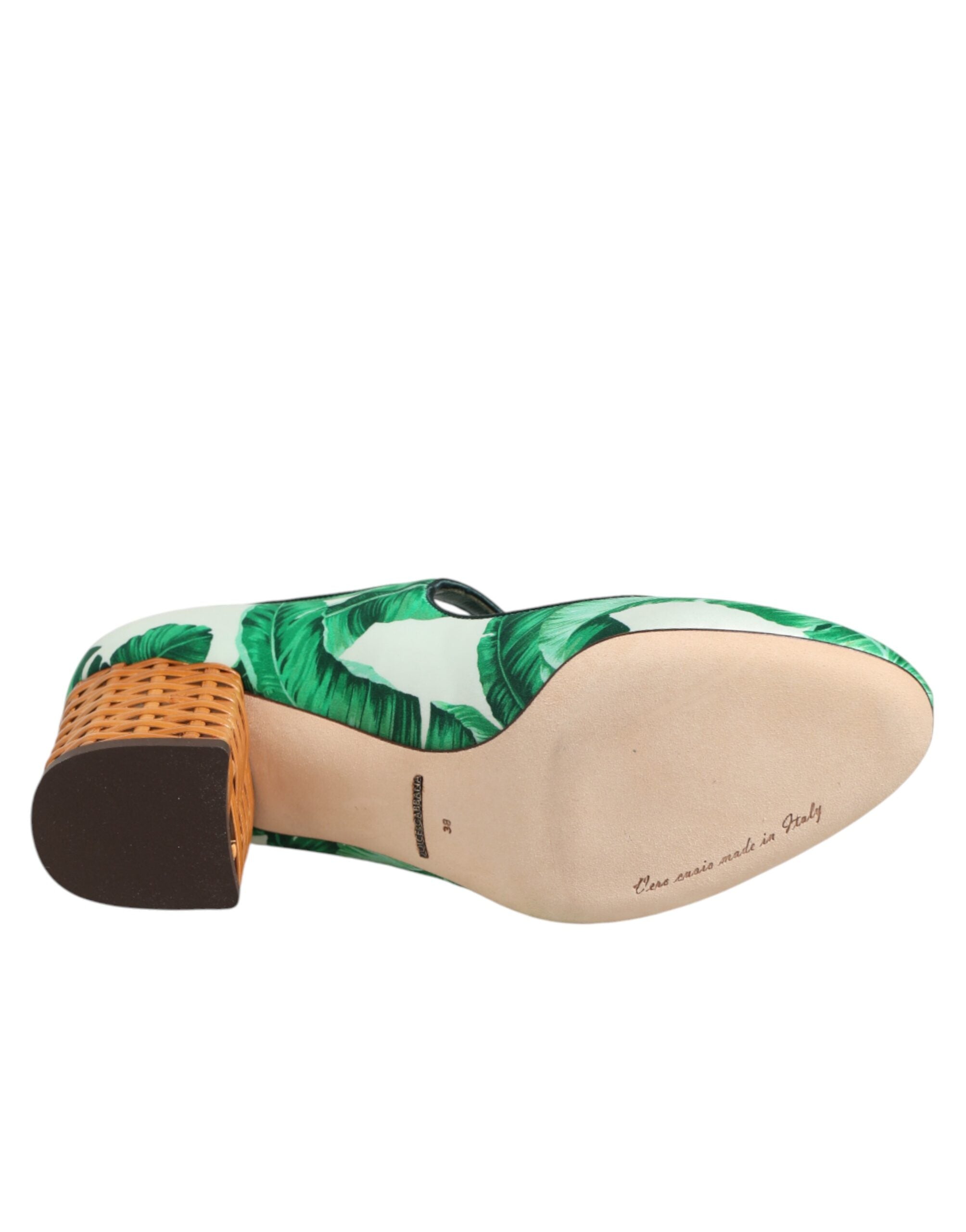 Dolce & Gabbana Green Silk MARY JANES Leaf Sandals Shoes Dolce & Gabbana