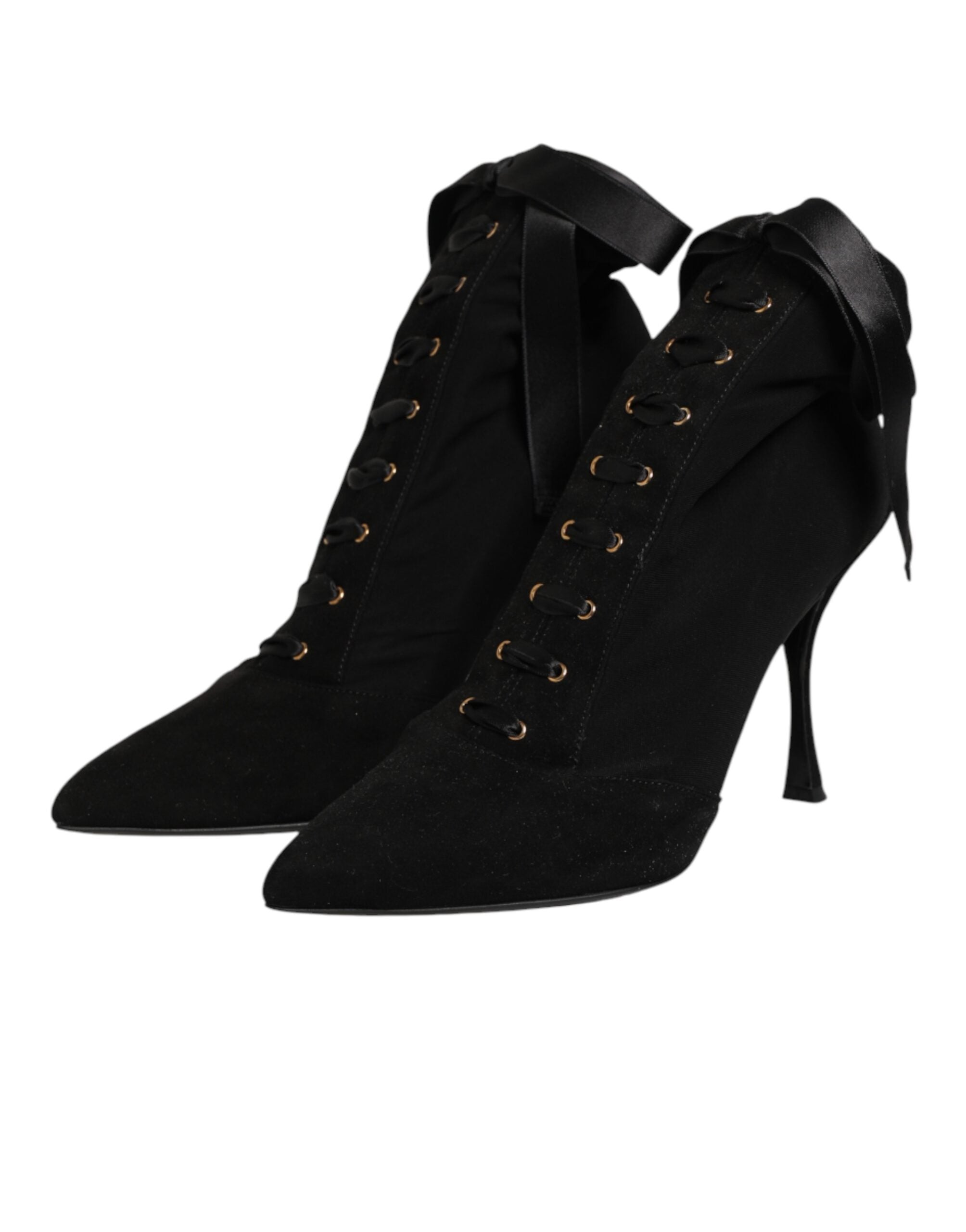 Dolce & Gabbana Black Stiletto Heels Lace Up Boots Shoes Dolce & Gabbana