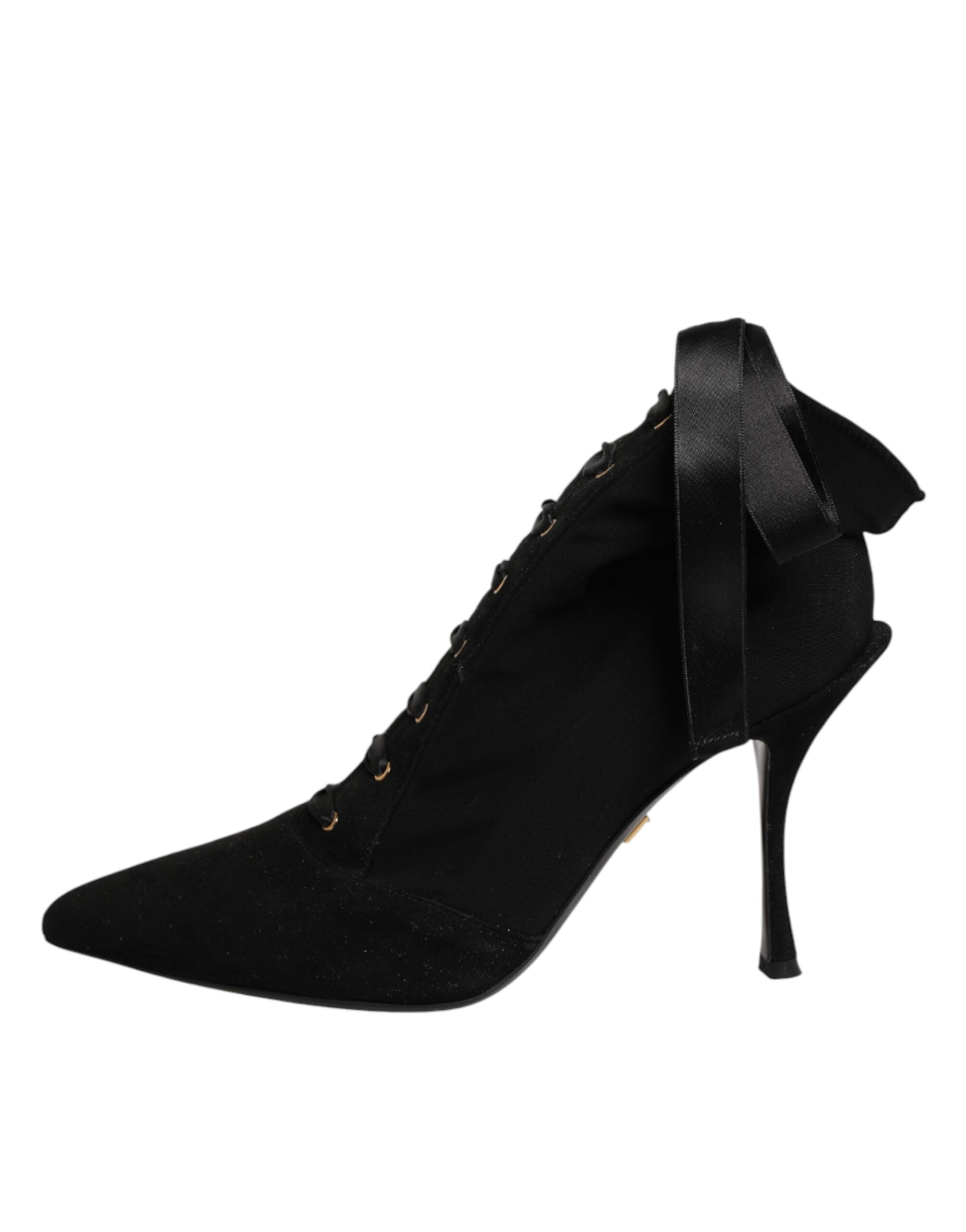 Dolce & Gabbana Black Stiletto Heels Lace Up Boots Shoes Dolce & Gabbana