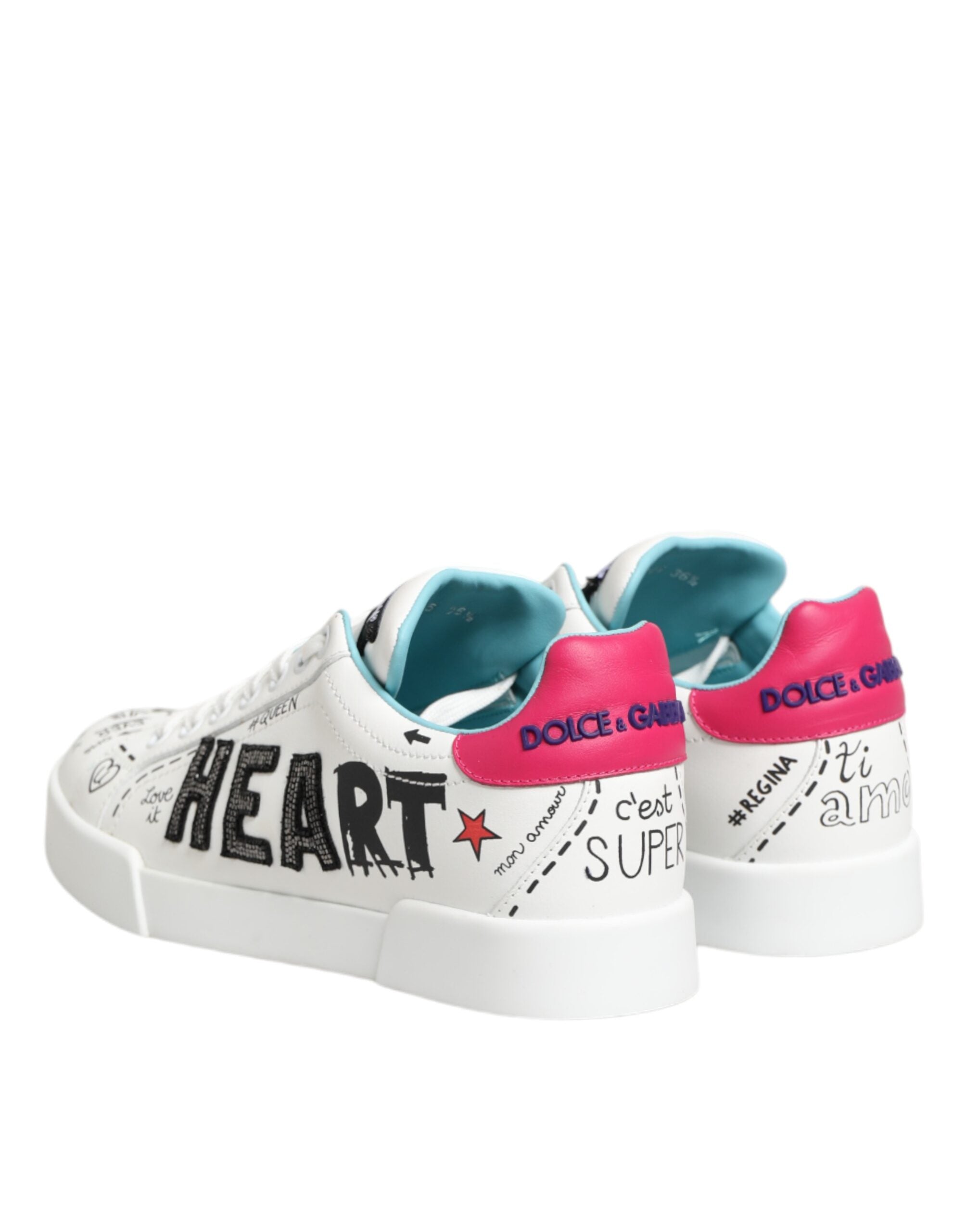 Dolce & Gabbana White Leather Graffiti Low Top Sneakers Shoes Dolce & Gabbana