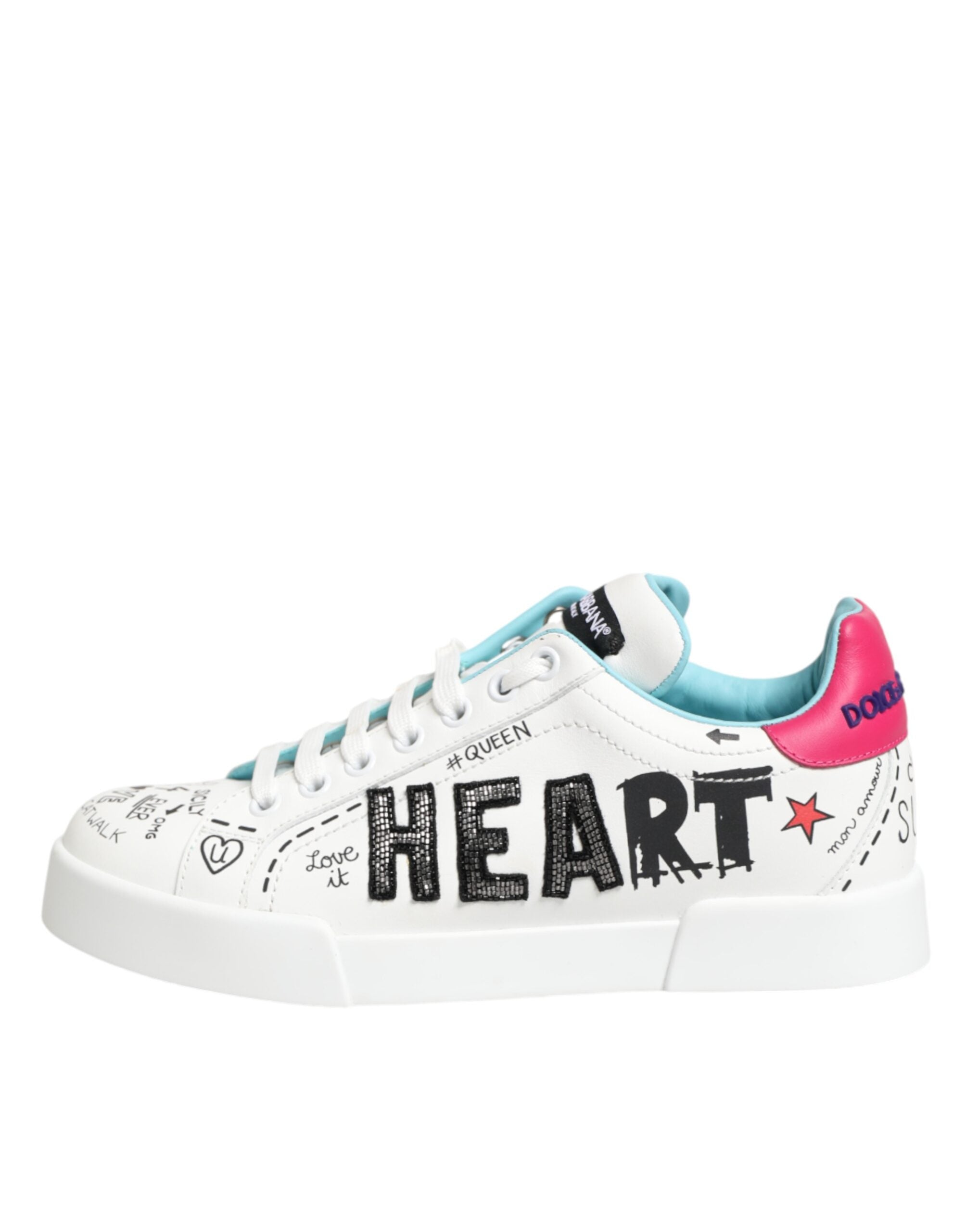 Dolce & Gabbana White Leather Graffiti Low Top Sneakers Shoes Dolce & Gabbana
