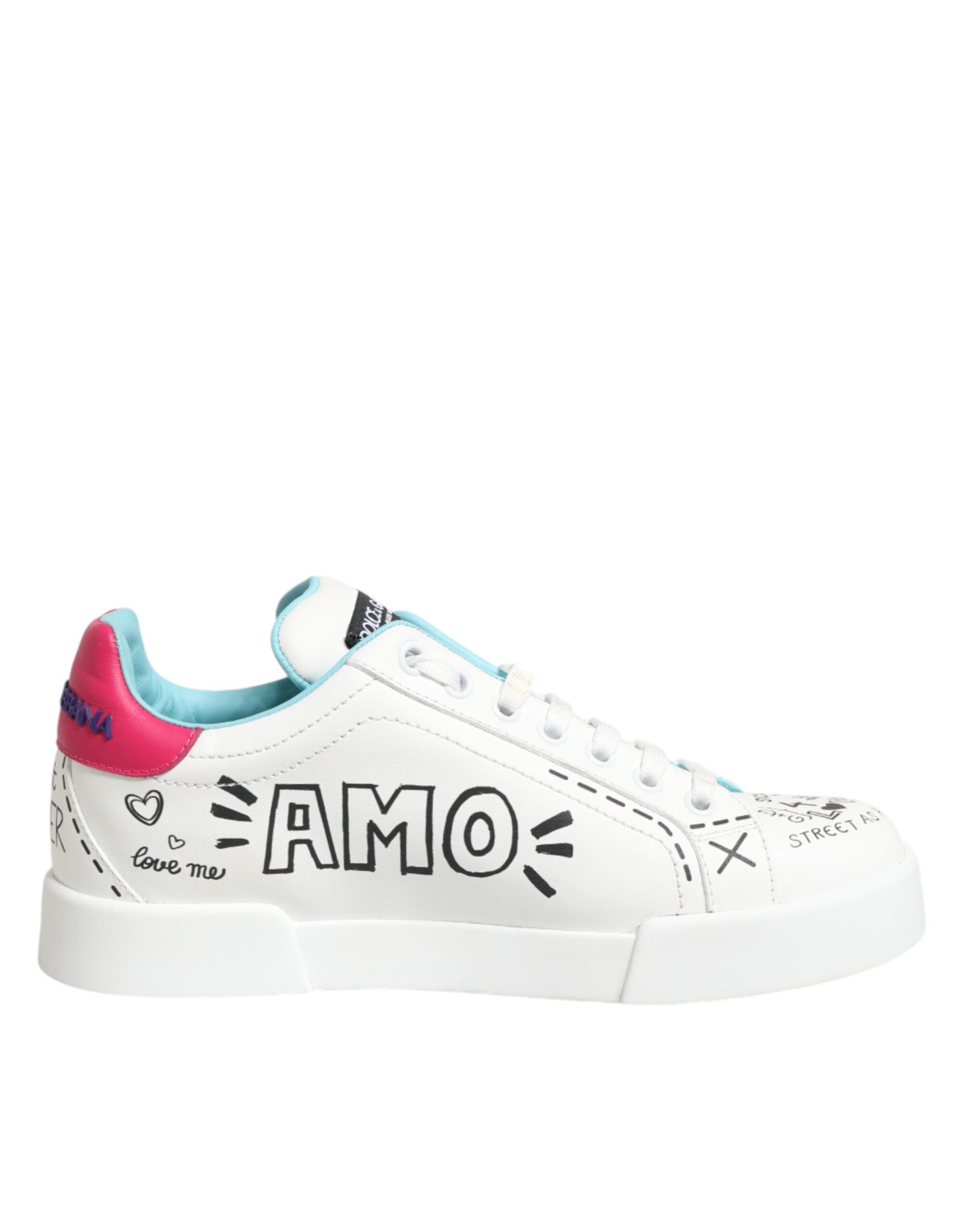 Dolce & Gabbana White Leather Graffiti Low Top Sneakers Shoes Dolce & Gabbana