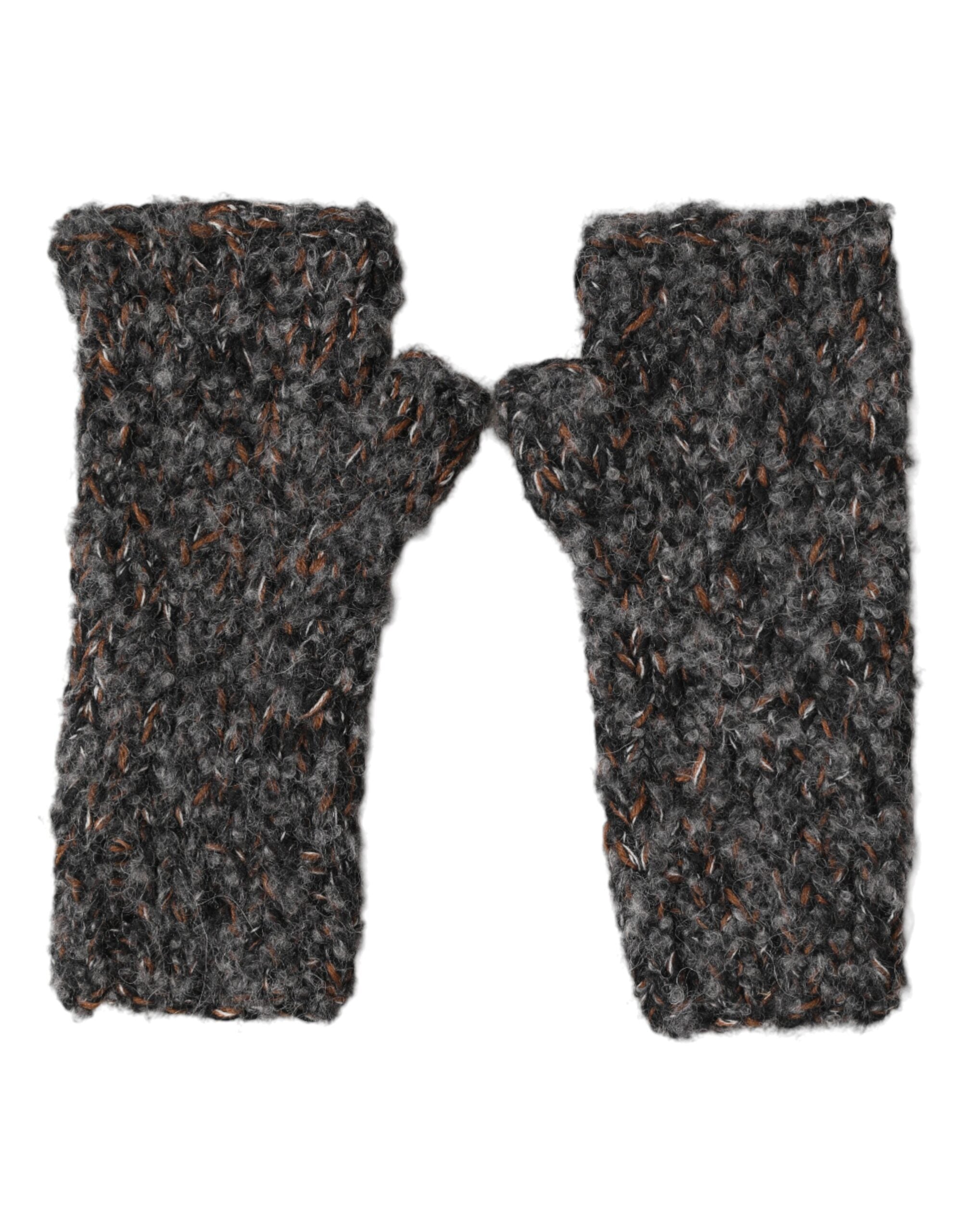Dolce & Gabbana Gray Virgin Wool Knitted Fingerless Men Gloves Dolce & Gabbana