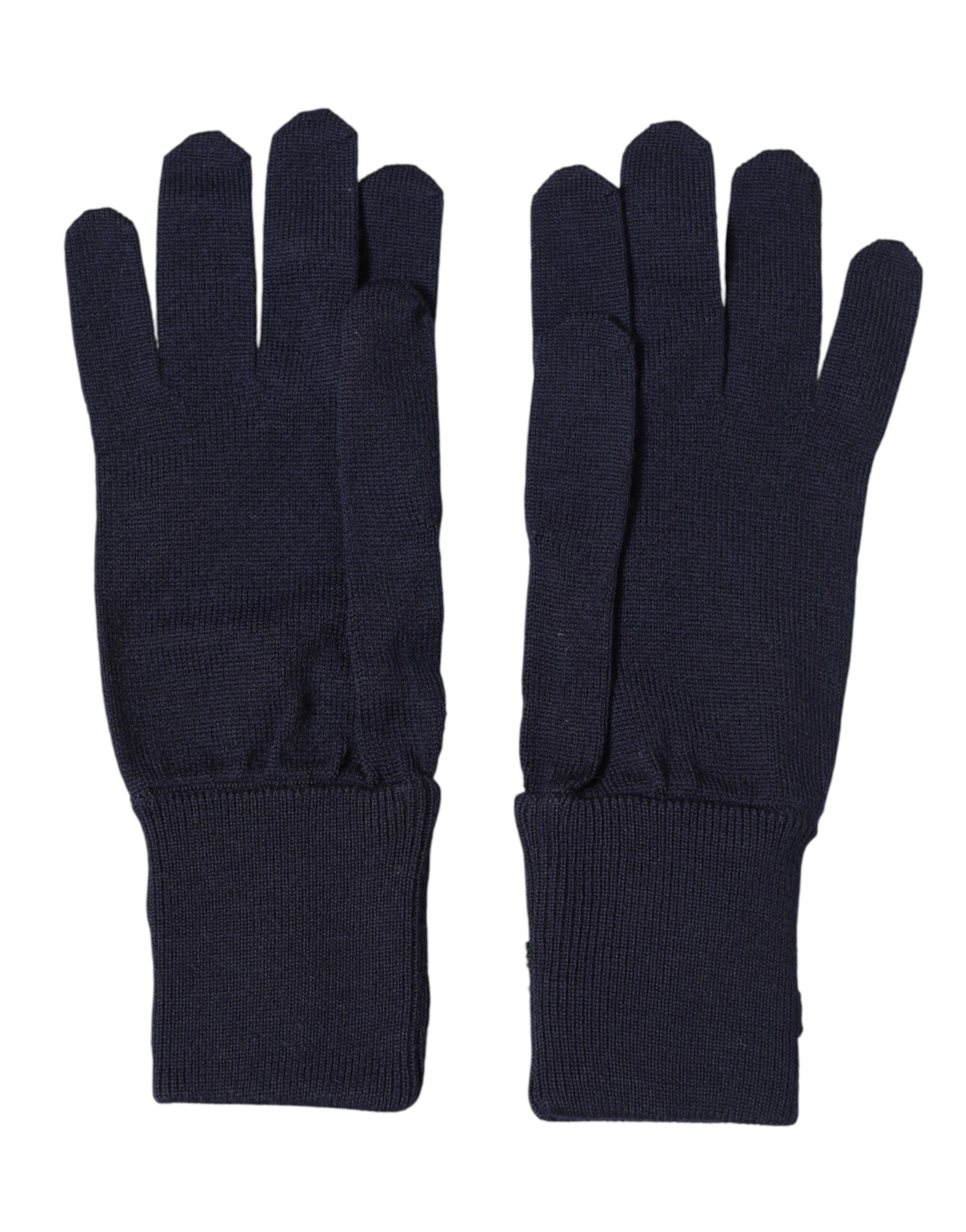 Dolce & Gabbana Blue Wool Knit #DGLovesLondon Embroidered Mitten Gloves Dolce & Gabbana
