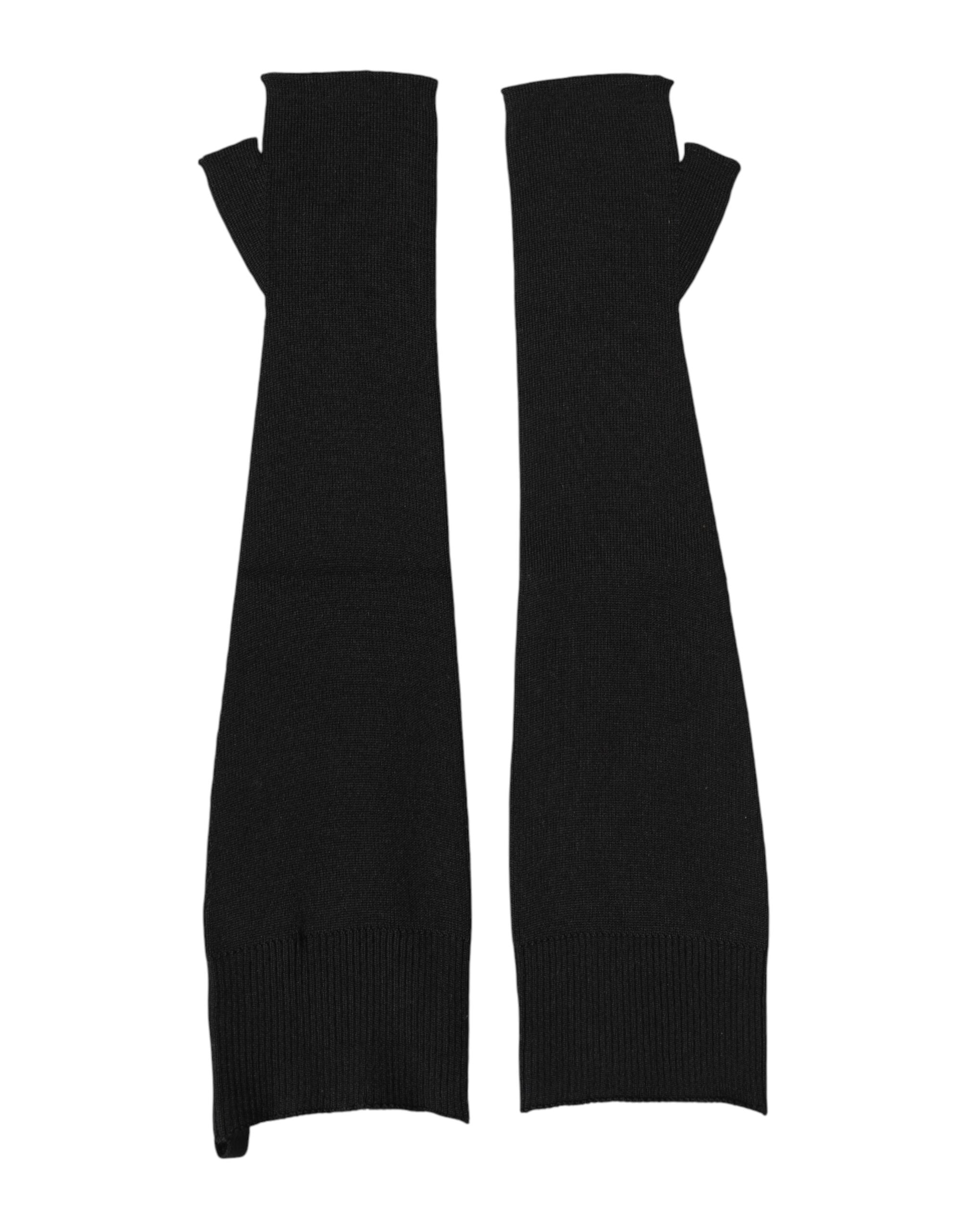 Dolce & Gabbana Black Virgin Wool Knitted Fingerless Men Gloves Dolce & Gabbana