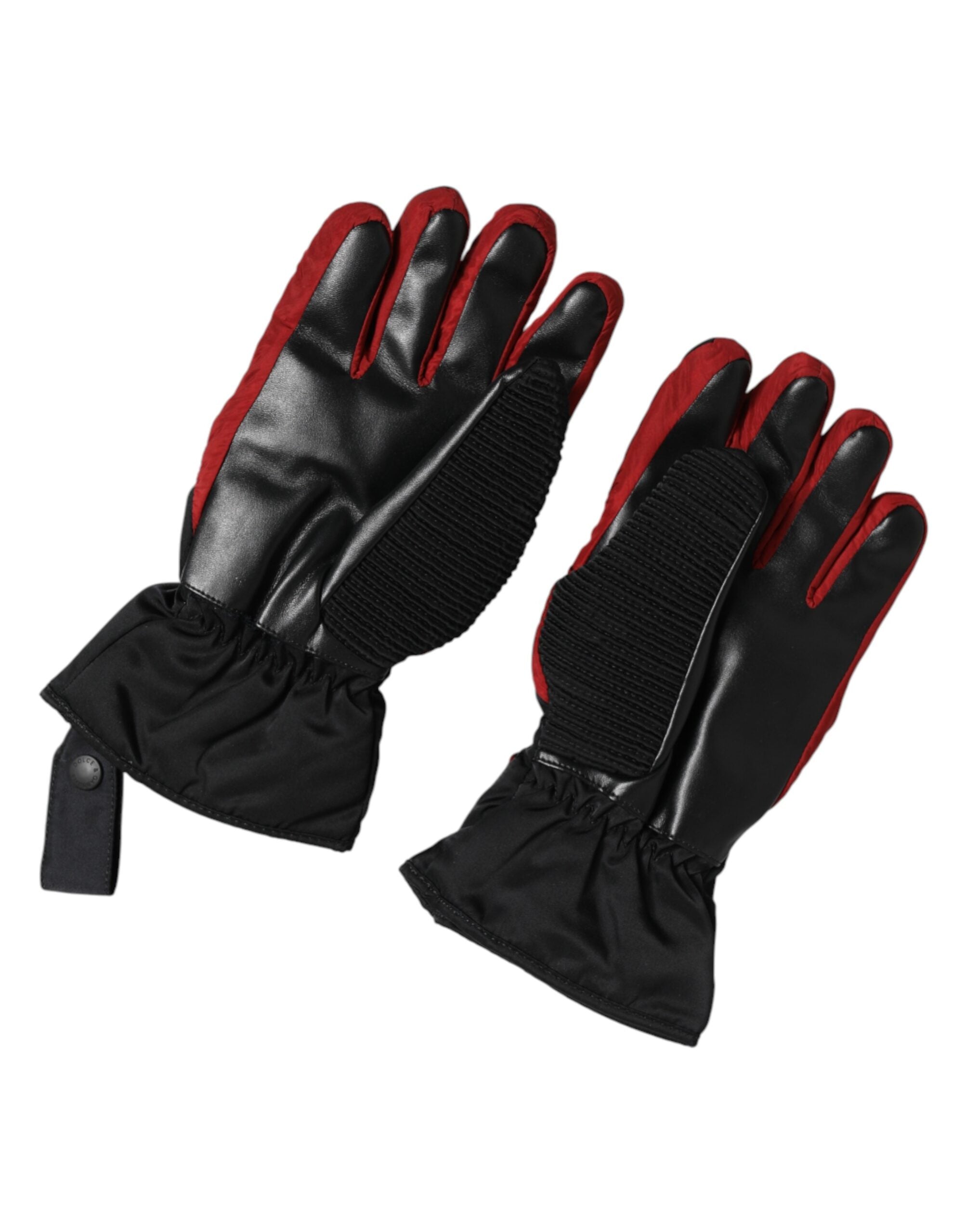 Dolce & Gabbana Black Red Nylon Wrist Length Mitten Gloves Dolce & Gabbana