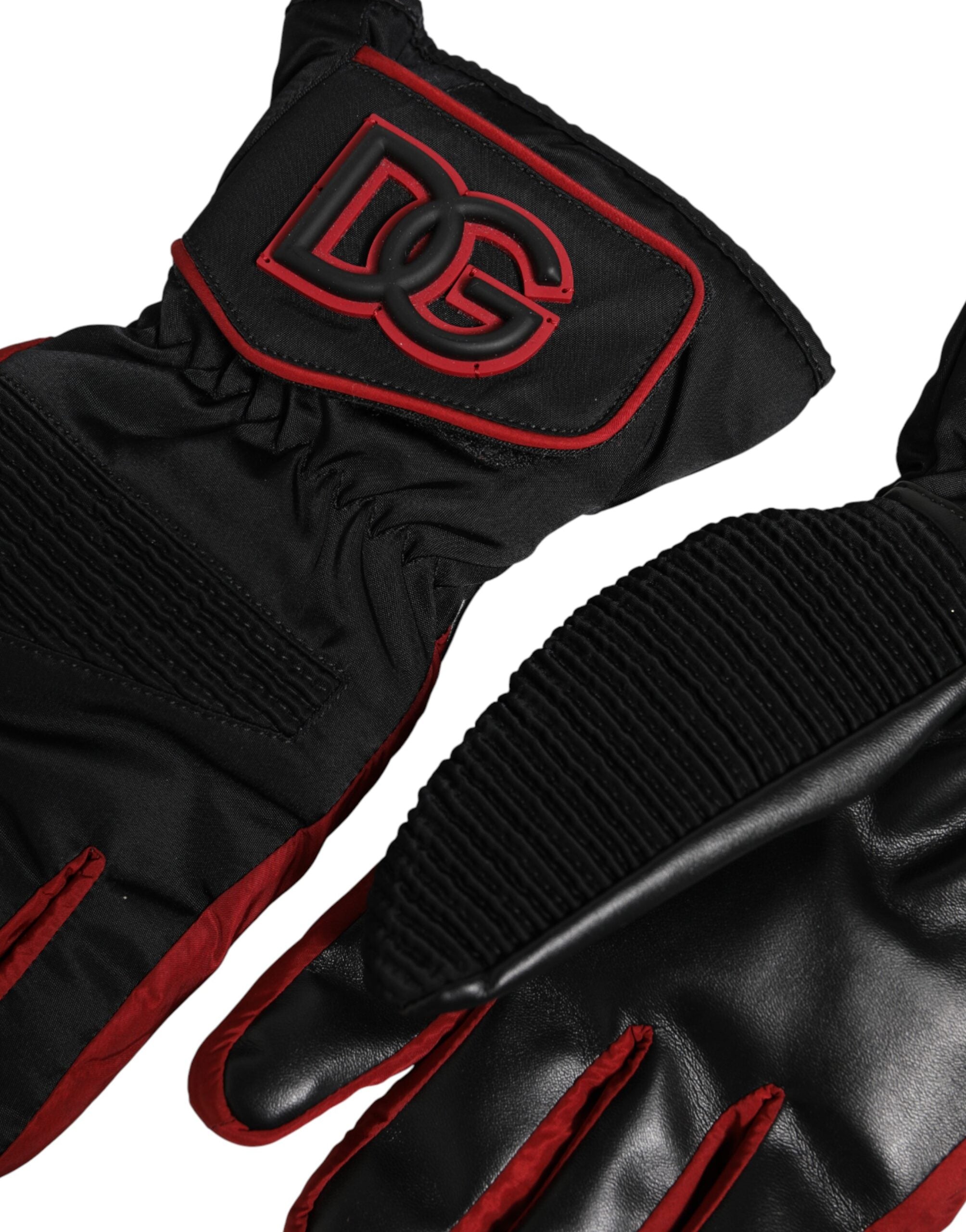 Dolce & Gabbana Black Red Nylon Wrist Length Mitten Gloves Dolce & Gabbana
