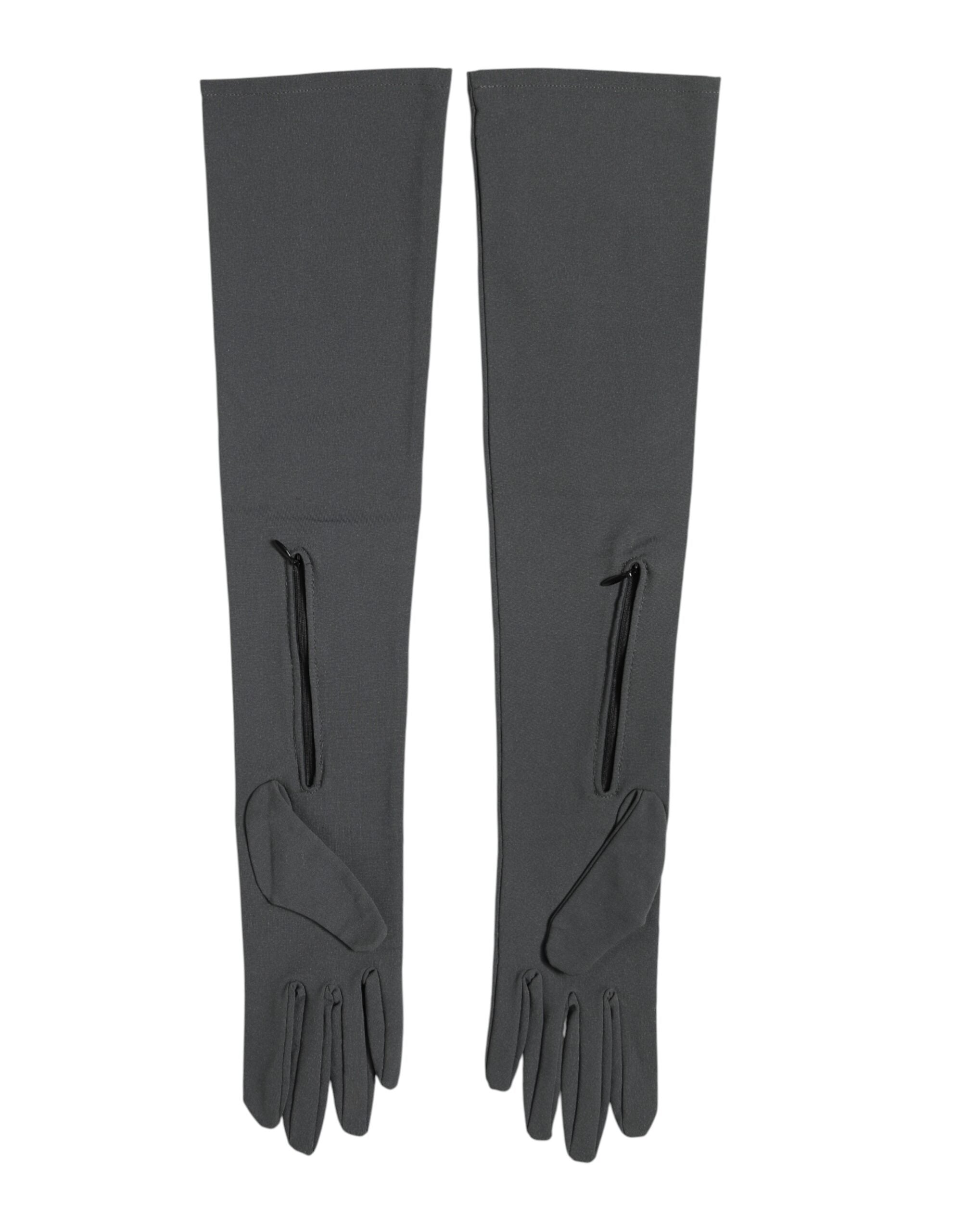 Dolce & Gabbana Dark Gray Viscose Elbow Length Mitten Men Gloves Dolce & Gabbana