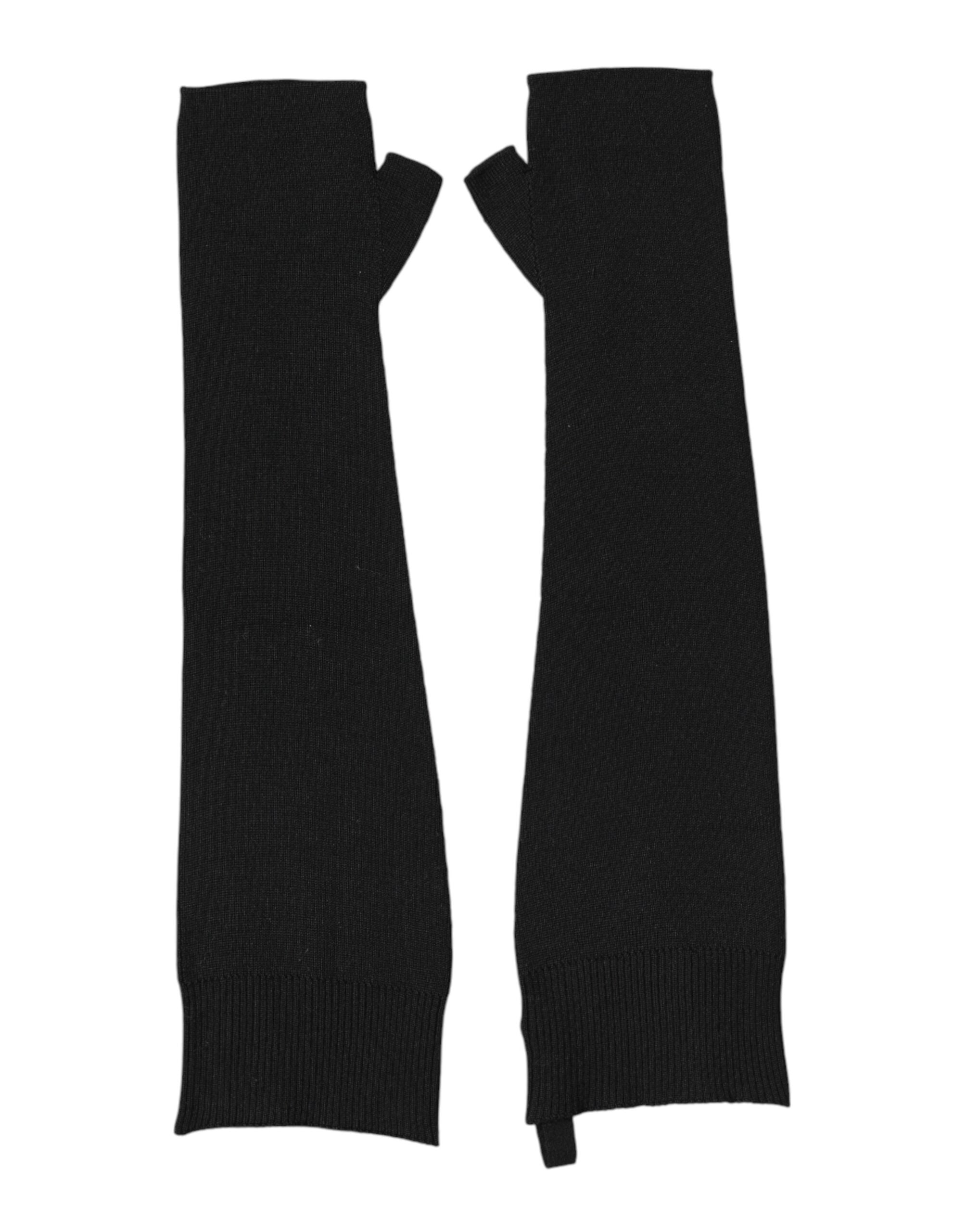 Dolce & Gabbana Black Virgin Wool Knitted Fingerless Men Gloves Dolce & Gabbana