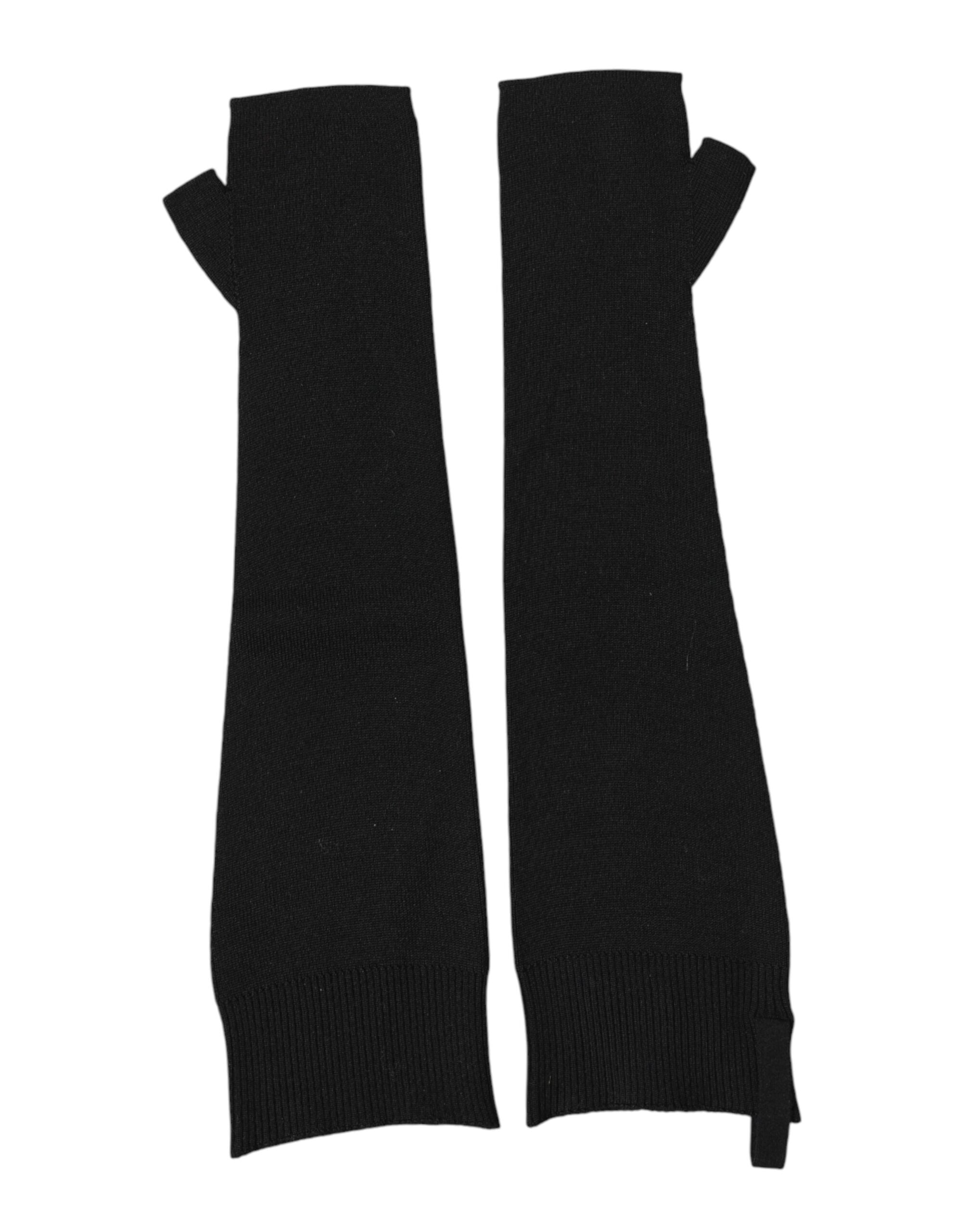 Dolce & Gabbana Black Virgin Wool Knitted Fingerless Men Gloves Dolce & Gabbana