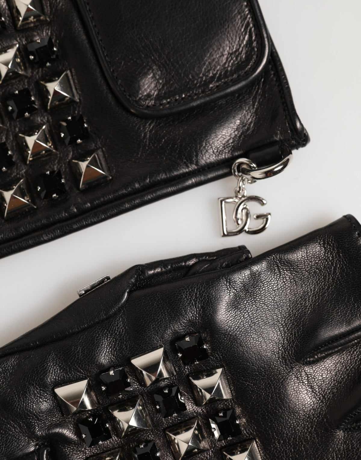 Dolce & Gabbana Black Leather Studded Fingerless Hand Mitten Men Gloves