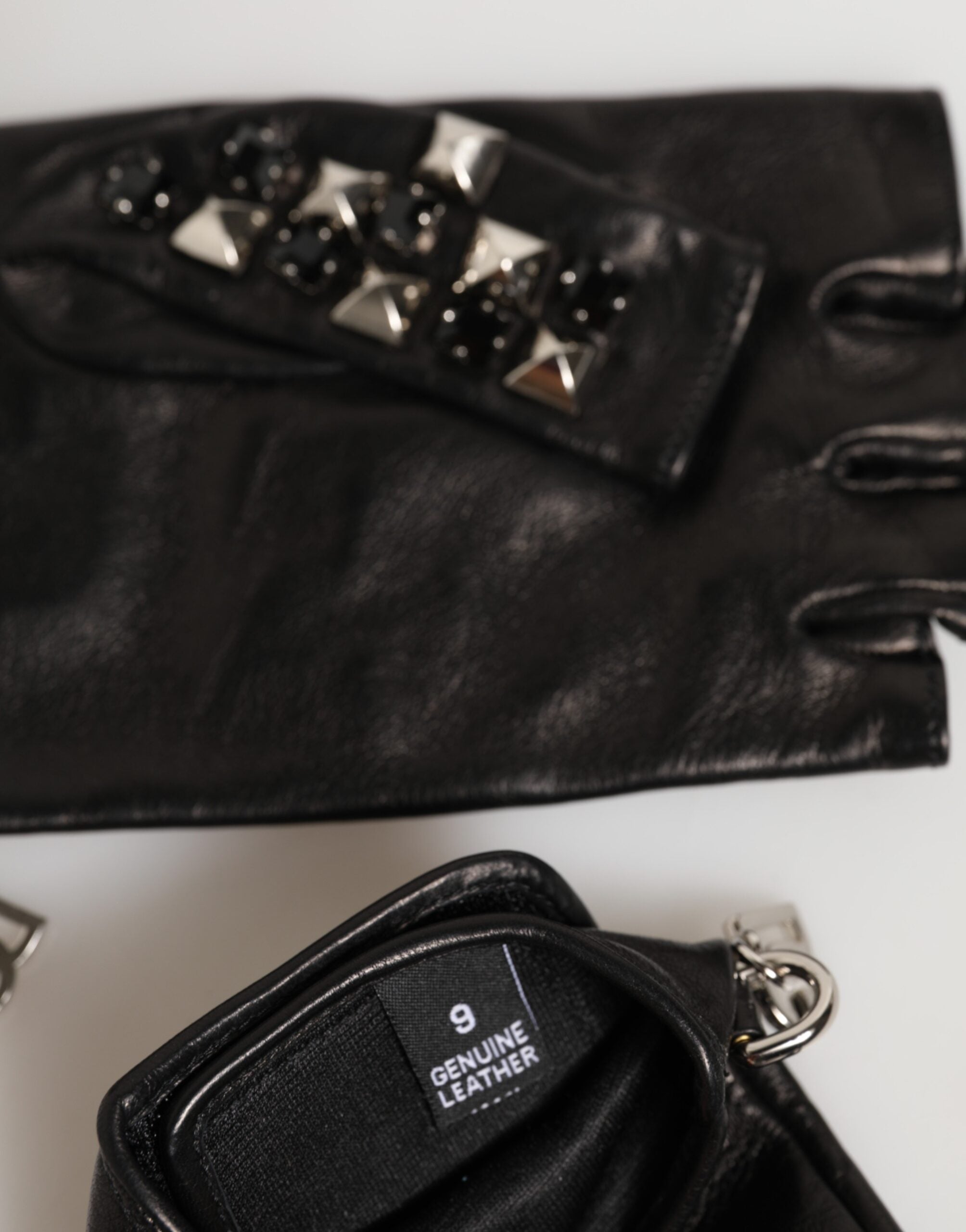 Dolce & Gabbana Black Leather Studded Fingerless Hand Mitten Men Gloves Dolce & Gabbana