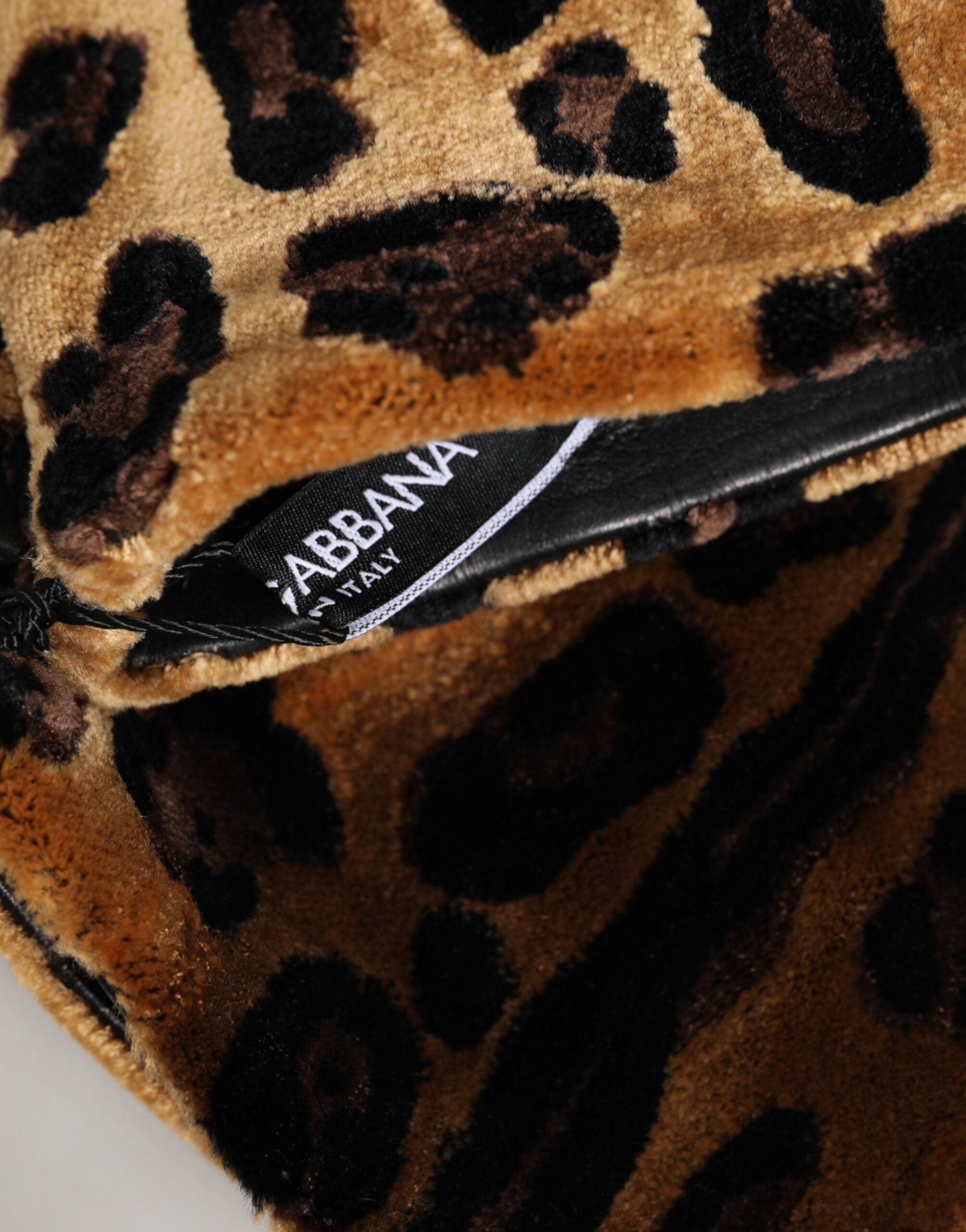 Dolce & Gabbana Brown Black Leopard Leather Elbow Length Mitten Gloves Dolce & Gabbana