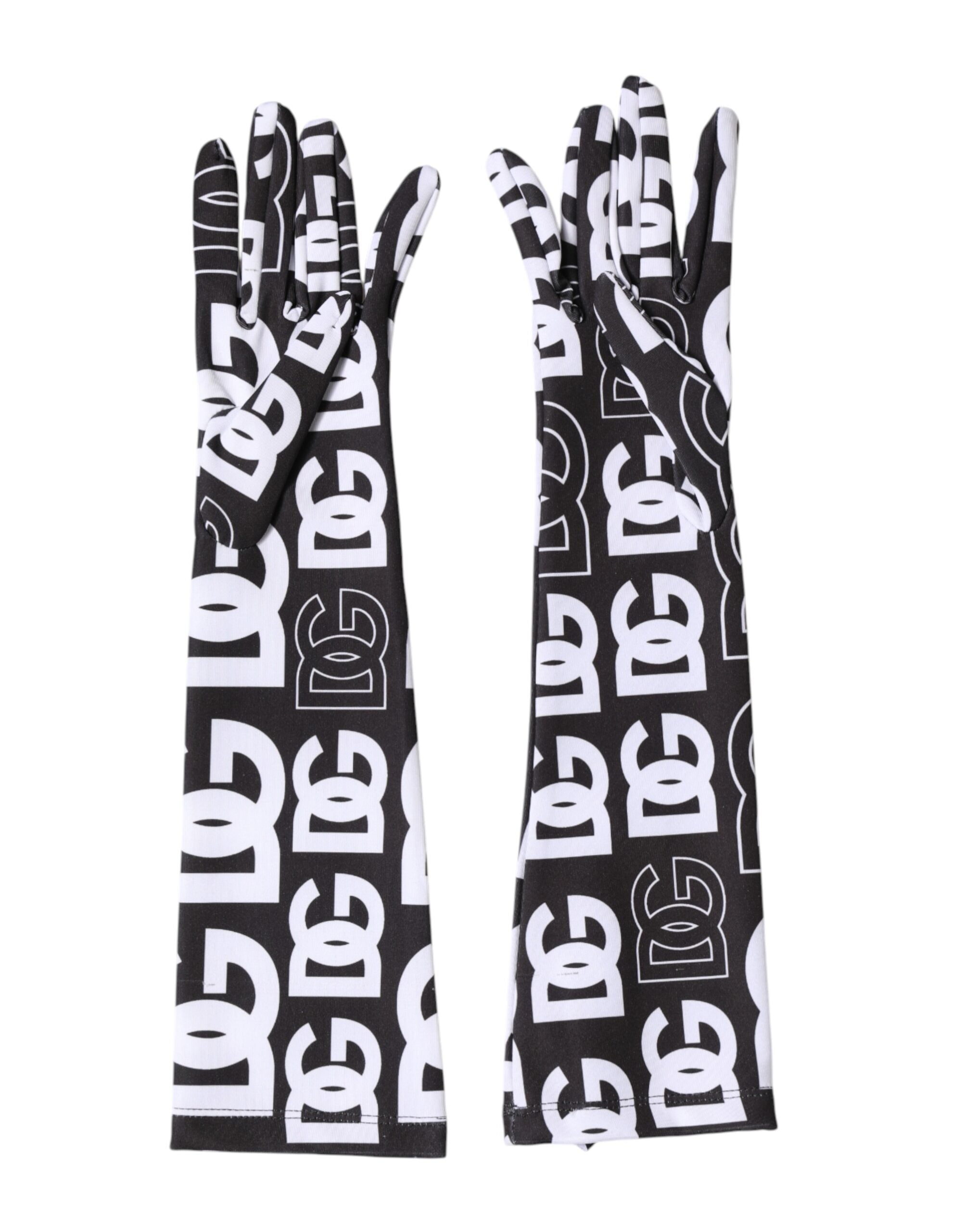 Dolce & Gabbana Black White DG Logo Elbow Length Mitten Gloves Dolce & Gabbana