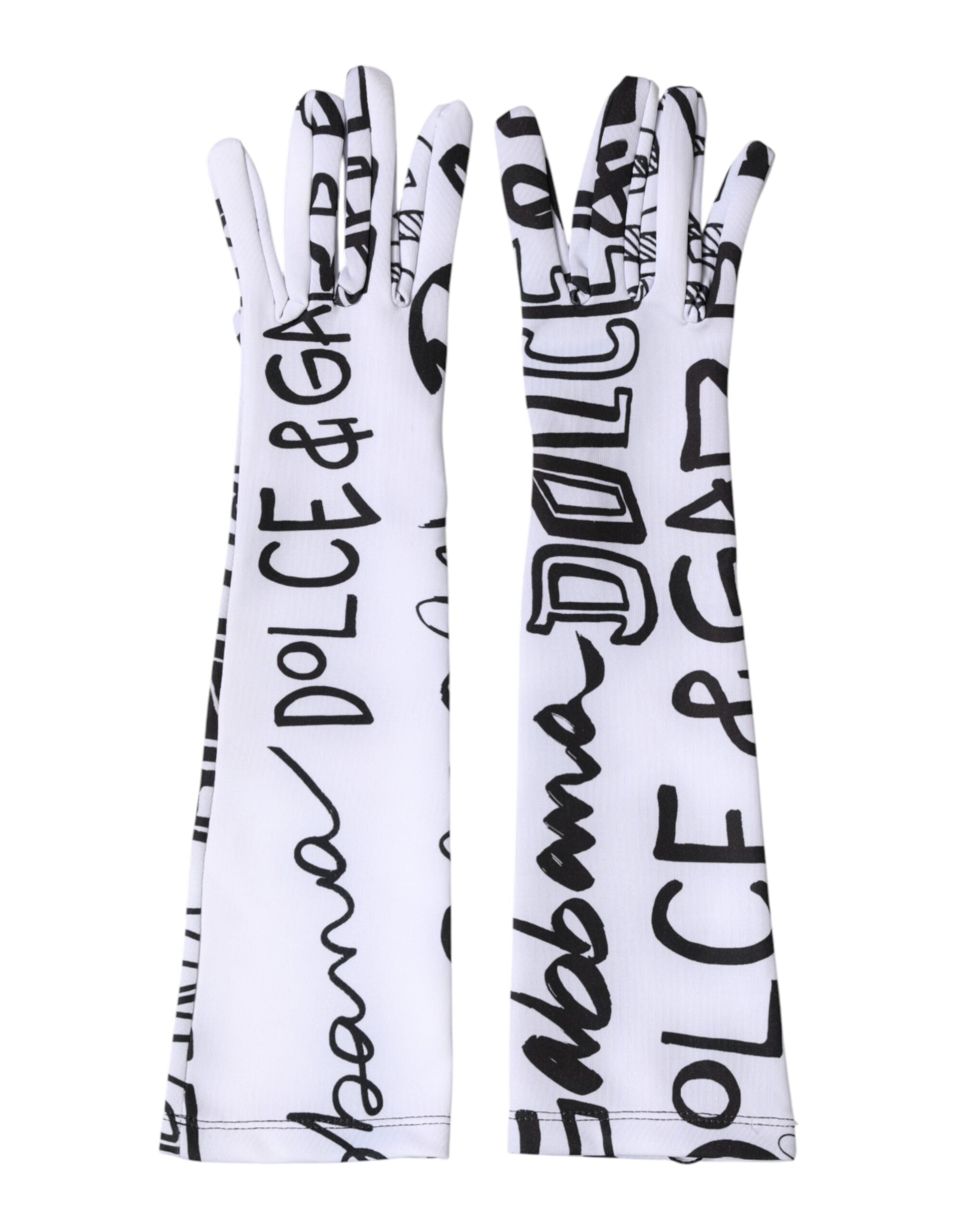 Dolce & Gabbana Black White DG Logo Elbow Length Mitten  Gloves Dolce & Gabbana