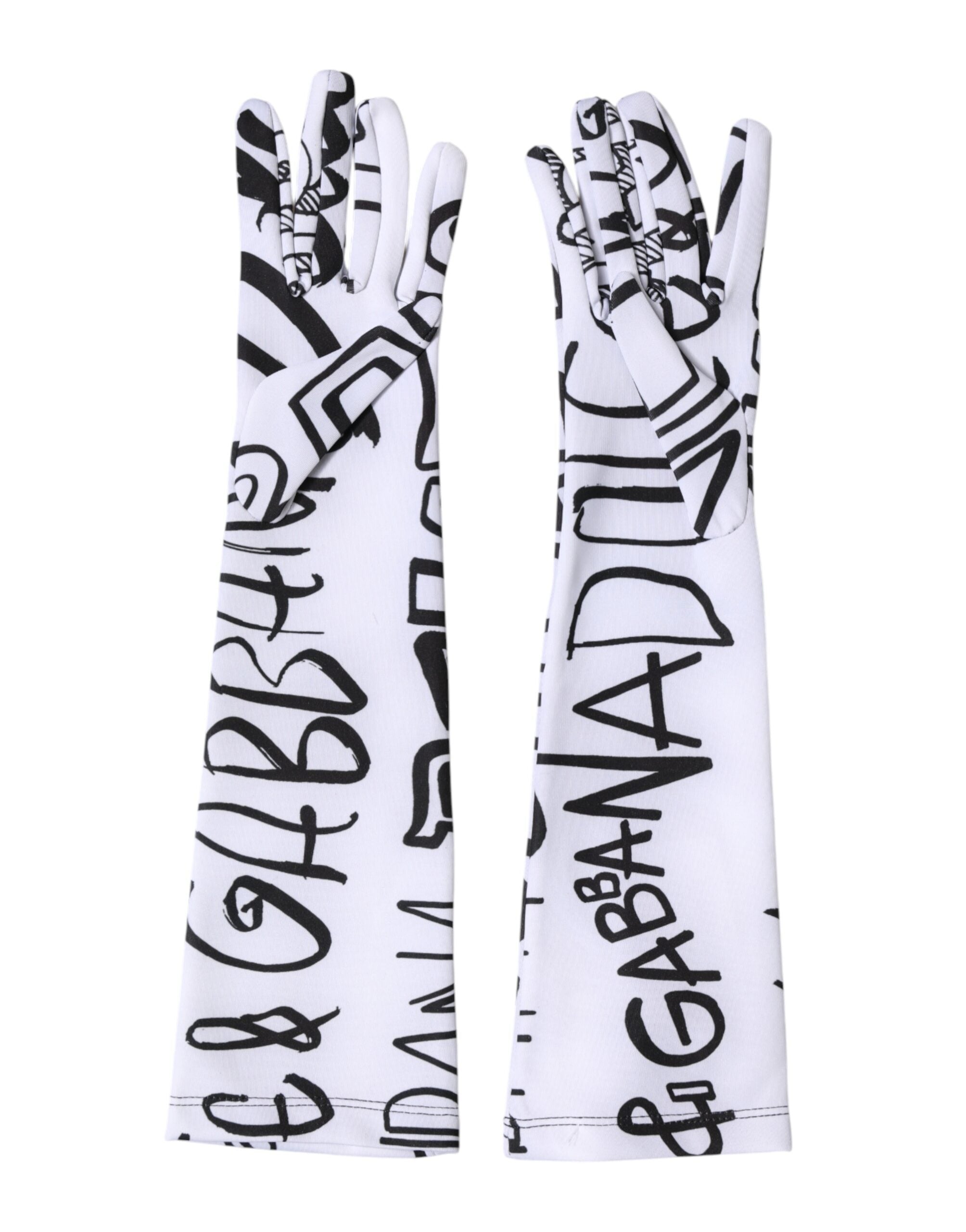 Dolce & Gabbana Black White DG Logo Elbow Length Mitten  Gloves Dolce & Gabbana