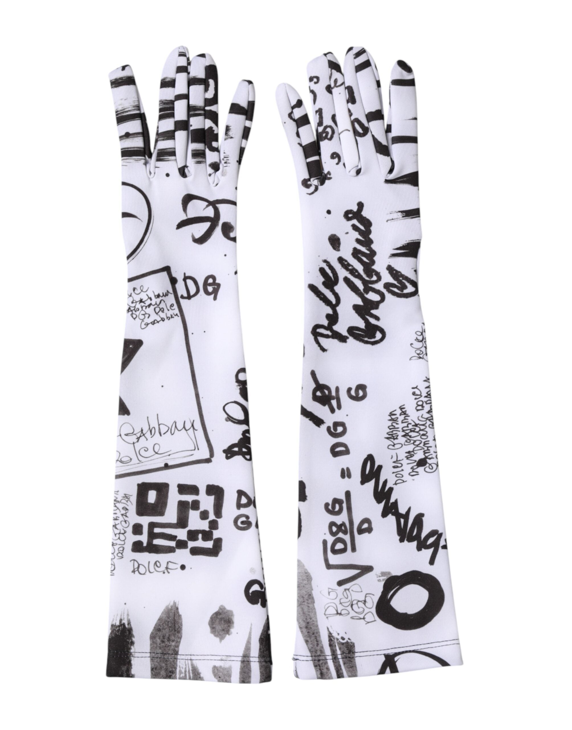 Dolce & Gabbana Black White DG Logo Elbow Length Mitten Gloves Dolce & Gabbana