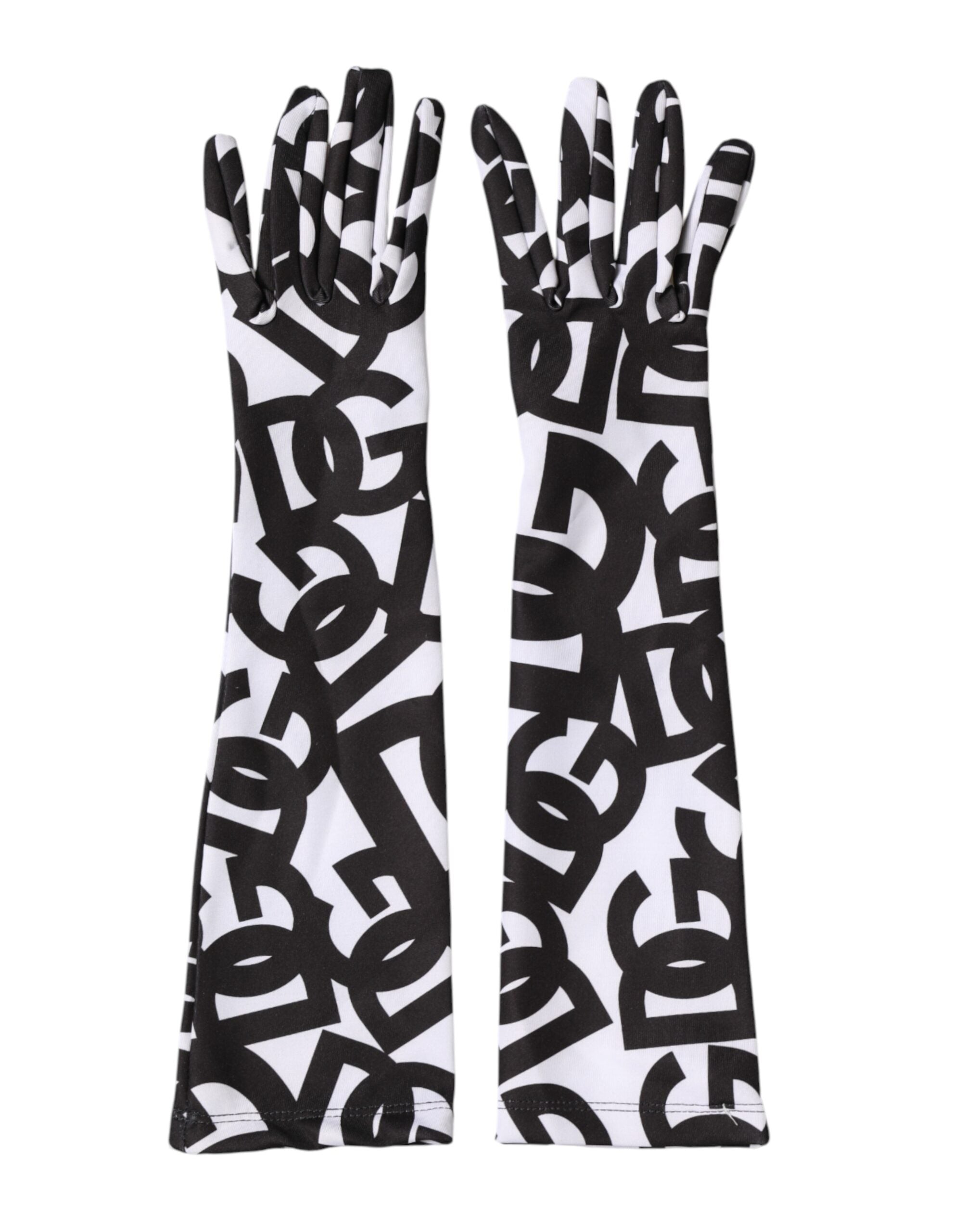 Dolce & Gabbana Black White DG Logo Elbow Length Mitten Gloves Dolce & Gabbana