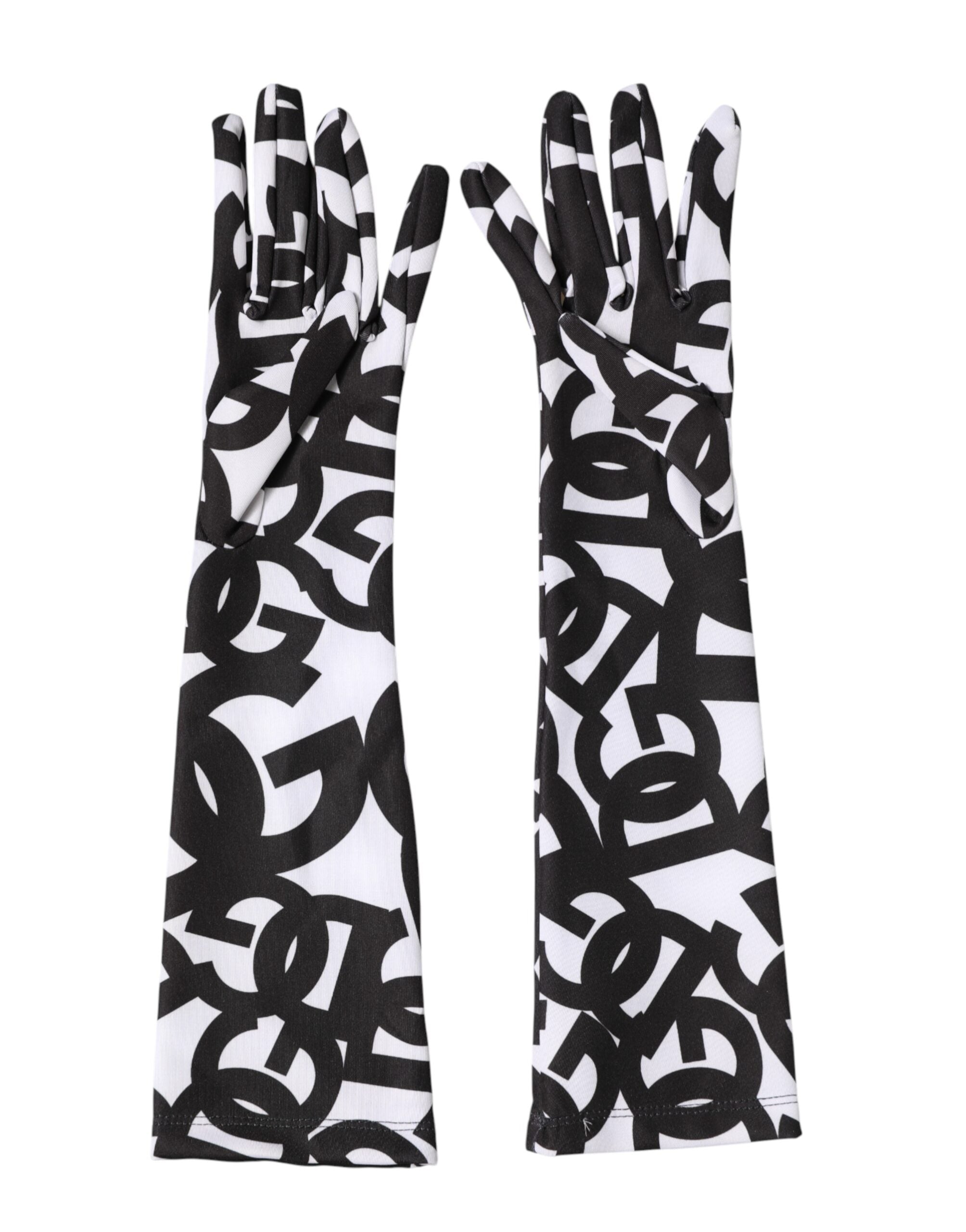 Dolce & Gabbana Black White DG Logo Elbow Length Mitten Gloves Dolce & Gabbana