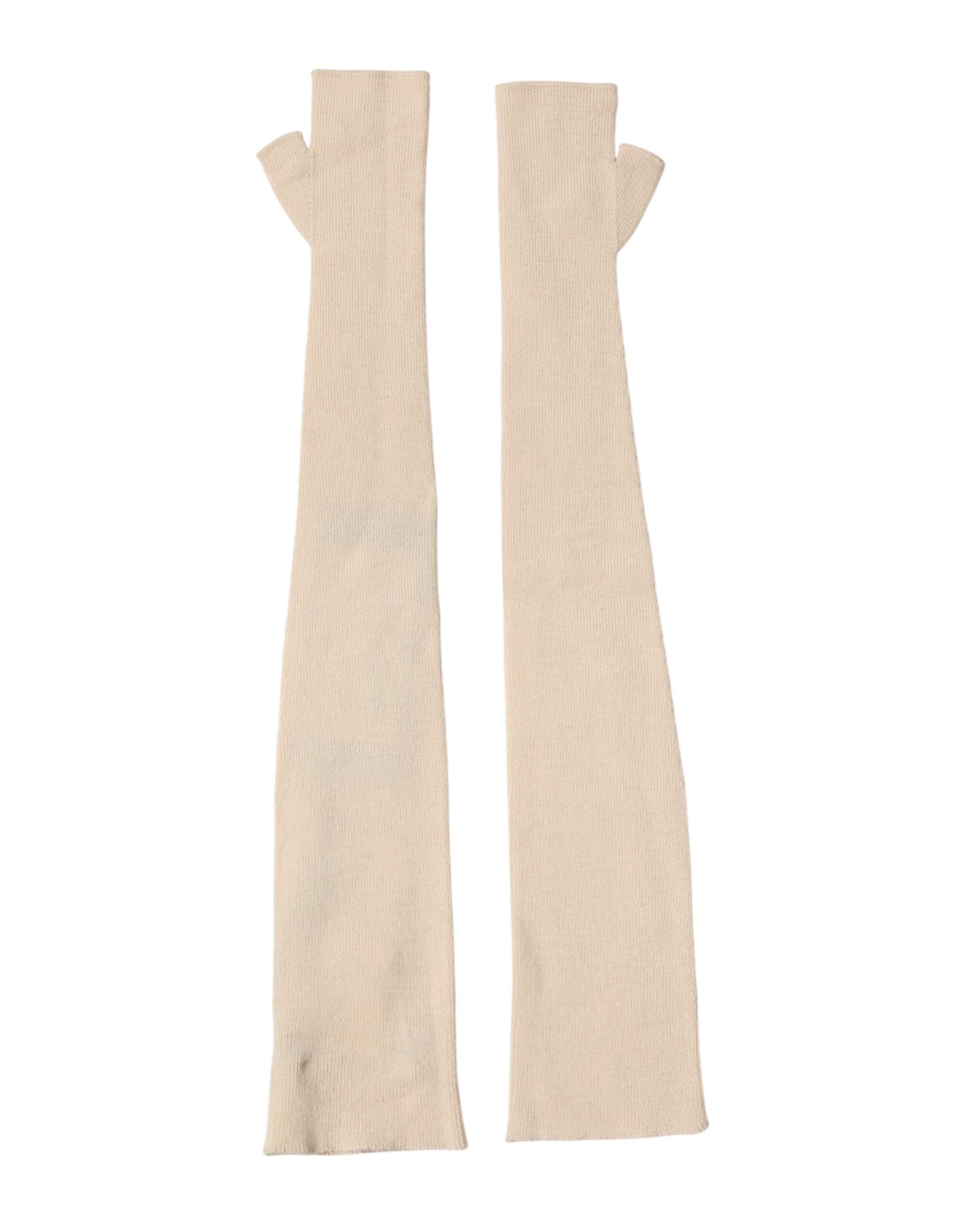 Dolce & Gabbana Beige Wool Fingerless Elbow Length Women Gloves Dolce & Gabbana