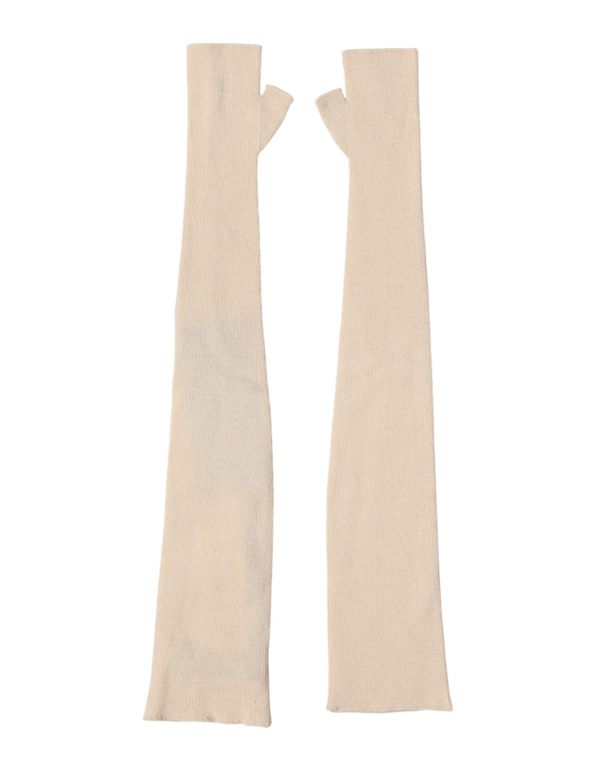 Dolce & Gabbana Beige Wool Fingerless Elbow Length Women Gloves Dolce & Gabbana