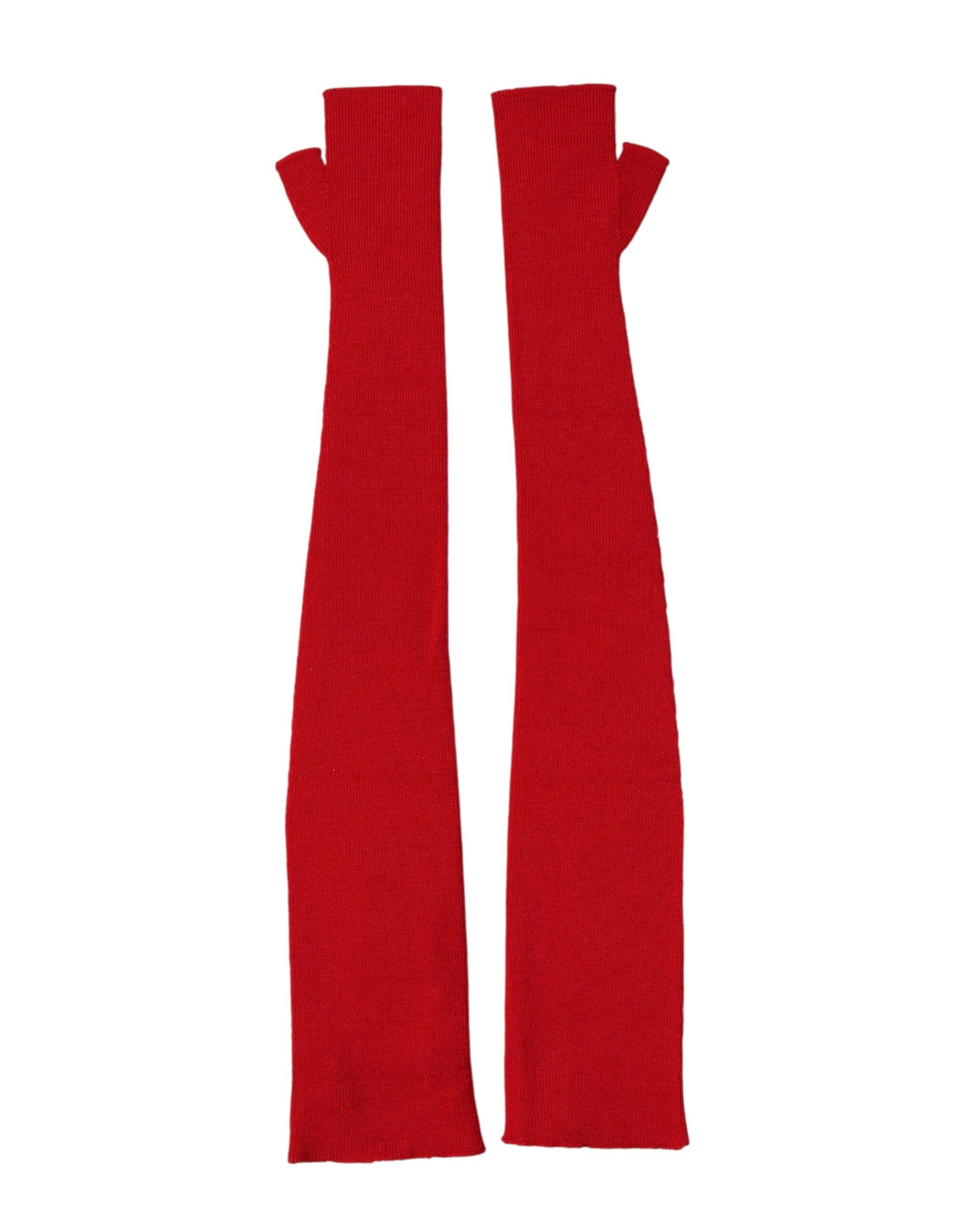 Dolce & Gabbana Red Wool Knitted Fingerless Elbow One Length Gloves Dolce & Gabbana