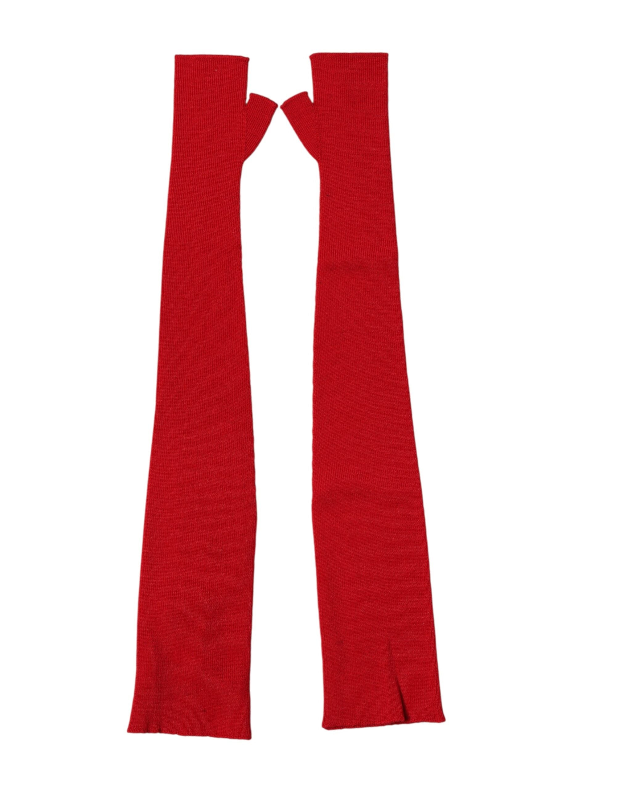 Dolce & Gabbana Red Wool Knitted Fingerless Elbow One Length Gloves Dolce & Gabbana