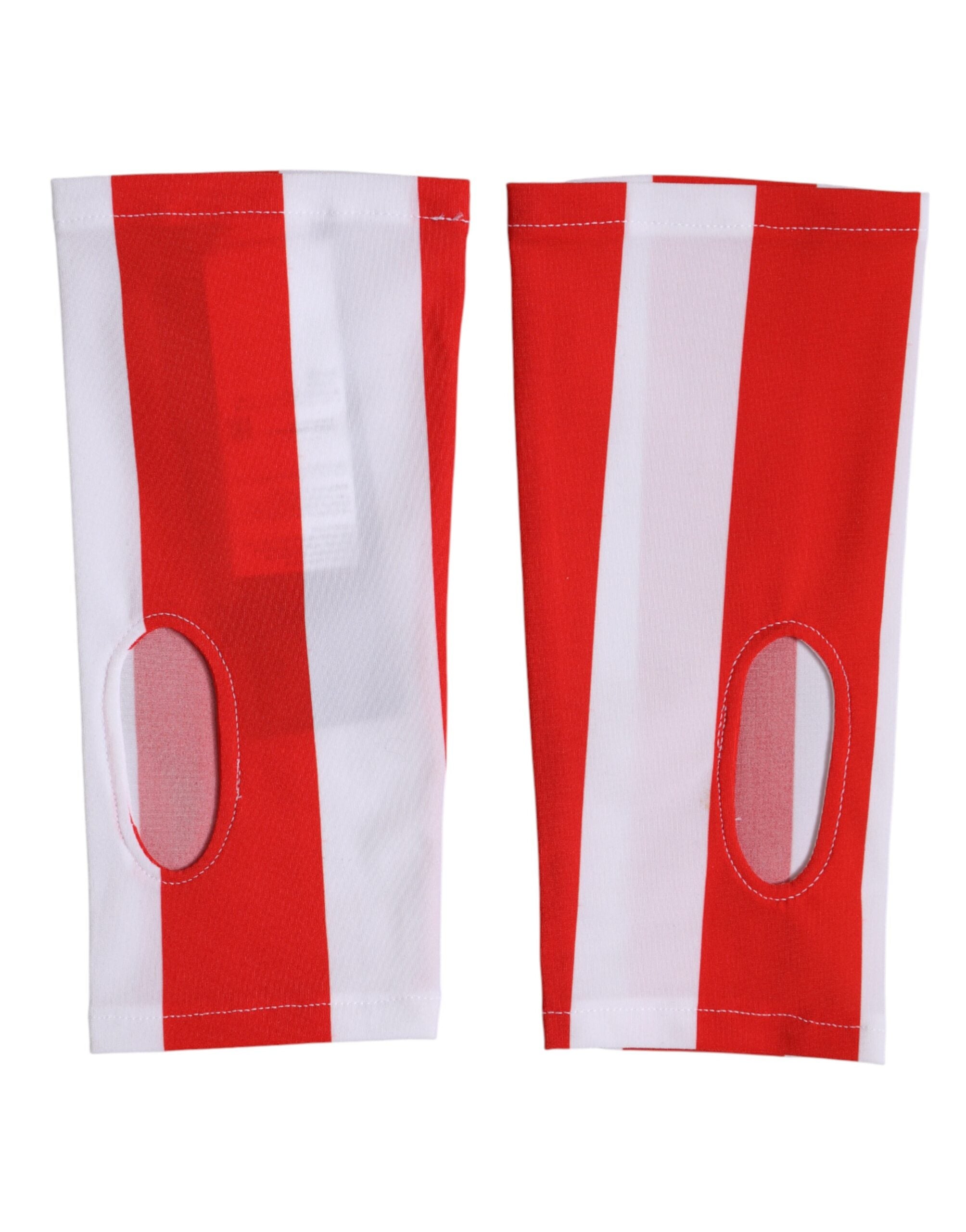 Dolce & Gabbana Red White Nylon Fingerless Wrist Length Gloves Dolce & Gabbana