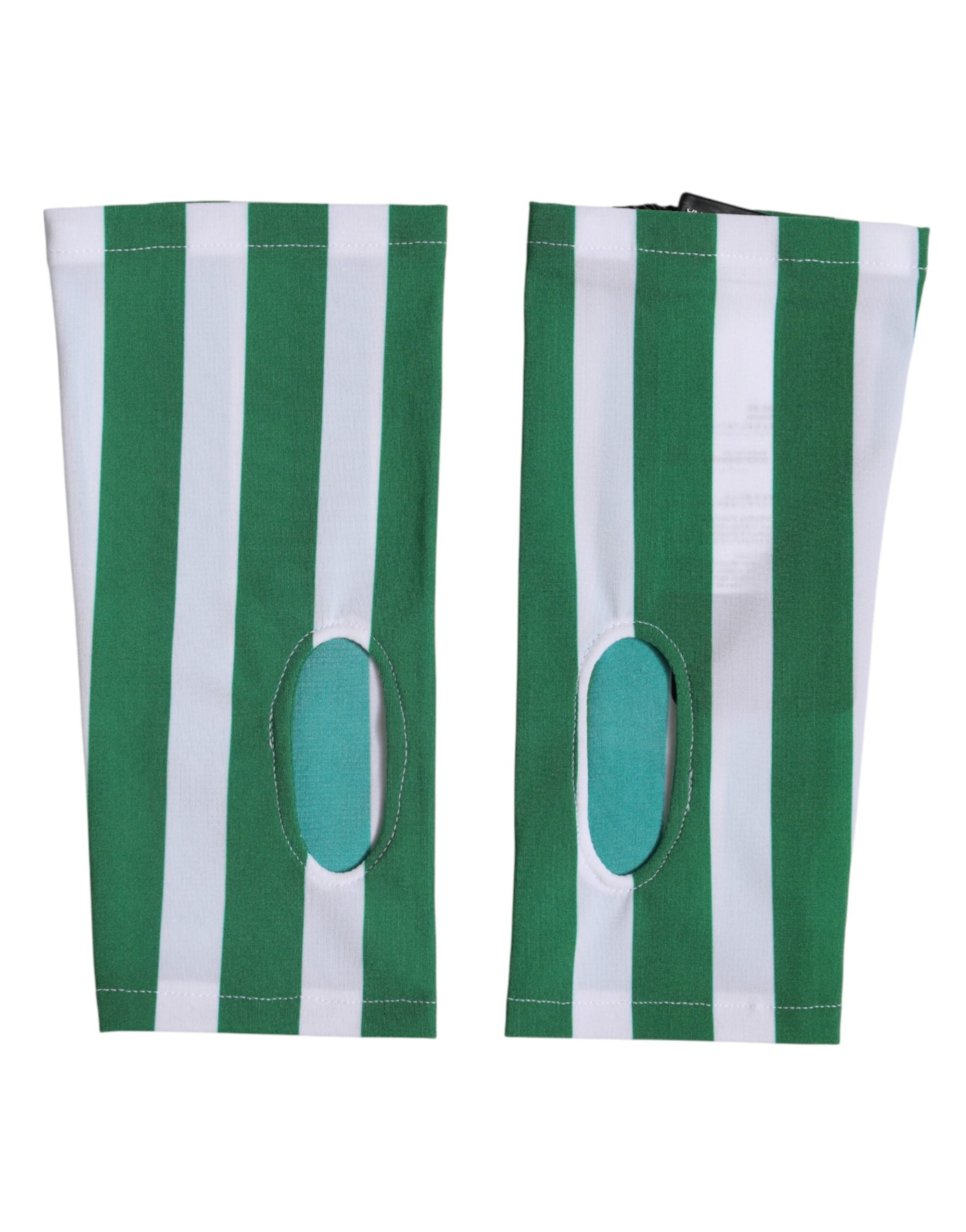 Dolce & Gabbana Green White Nylon Fingerless Wrist Length Gloves Dolce & Gabbana