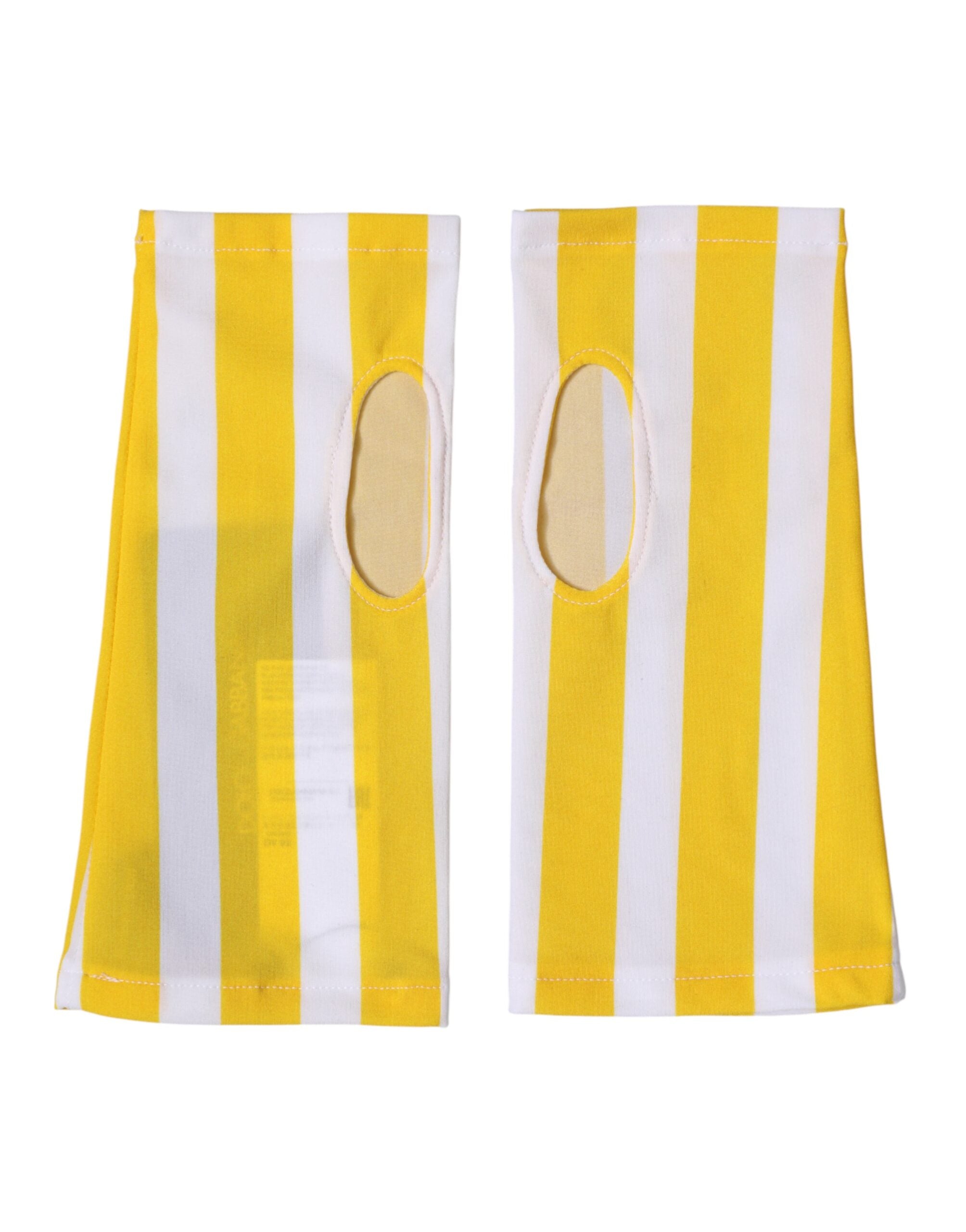 Dolce & Gabbana Yellow White Nylon Fingerless Wrist Length Gloves Dolce & Gabbana