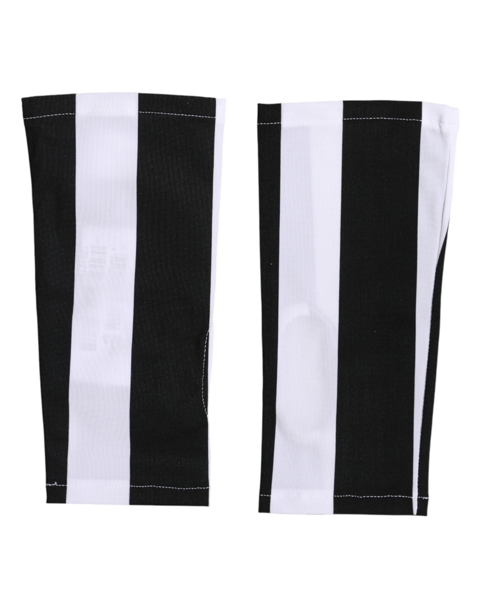 Dolce & Gabbana Black White Nylon Fingerless Wrist Length Gloves Dolce & Gabbana